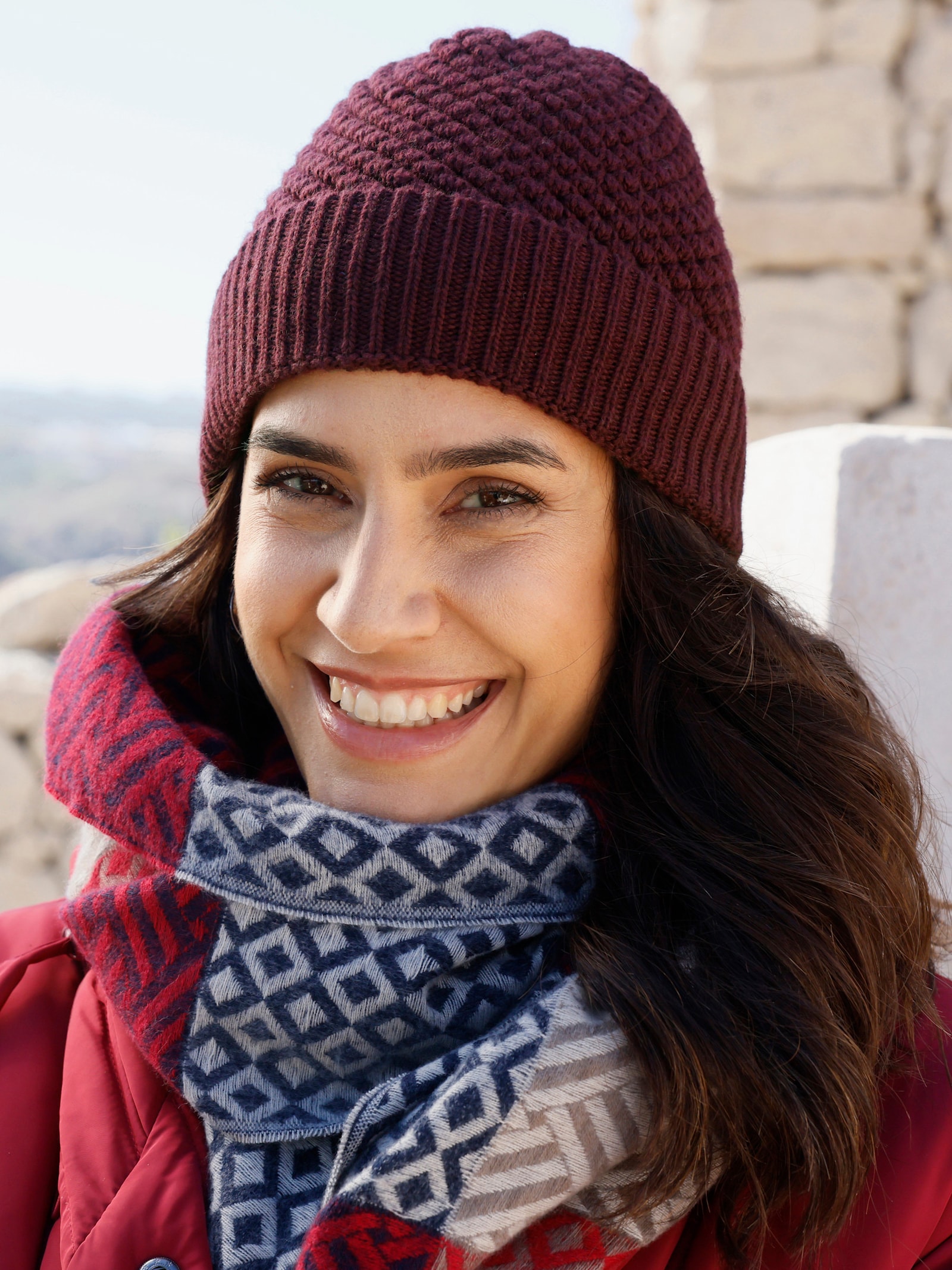 Strickmütze mit Kaschmir - bordeaux