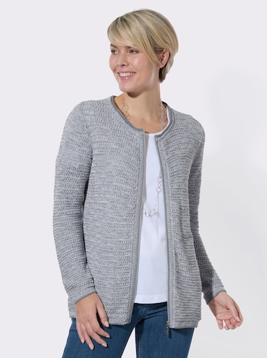 Strickjacke im Ajourmuster - steingrau-meliert