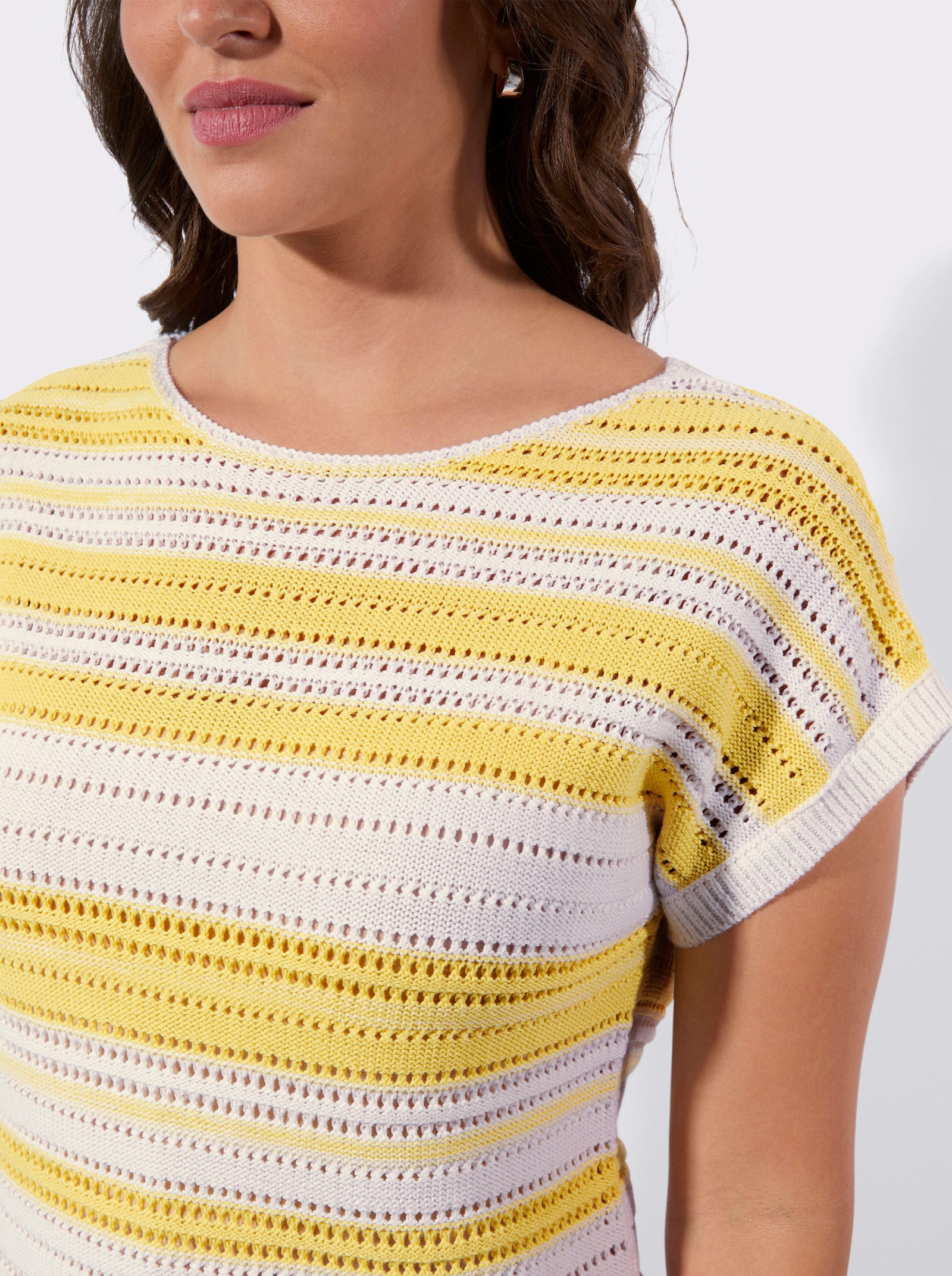 Ajourpullover mit meliertem Ringel-Muster - zitrone