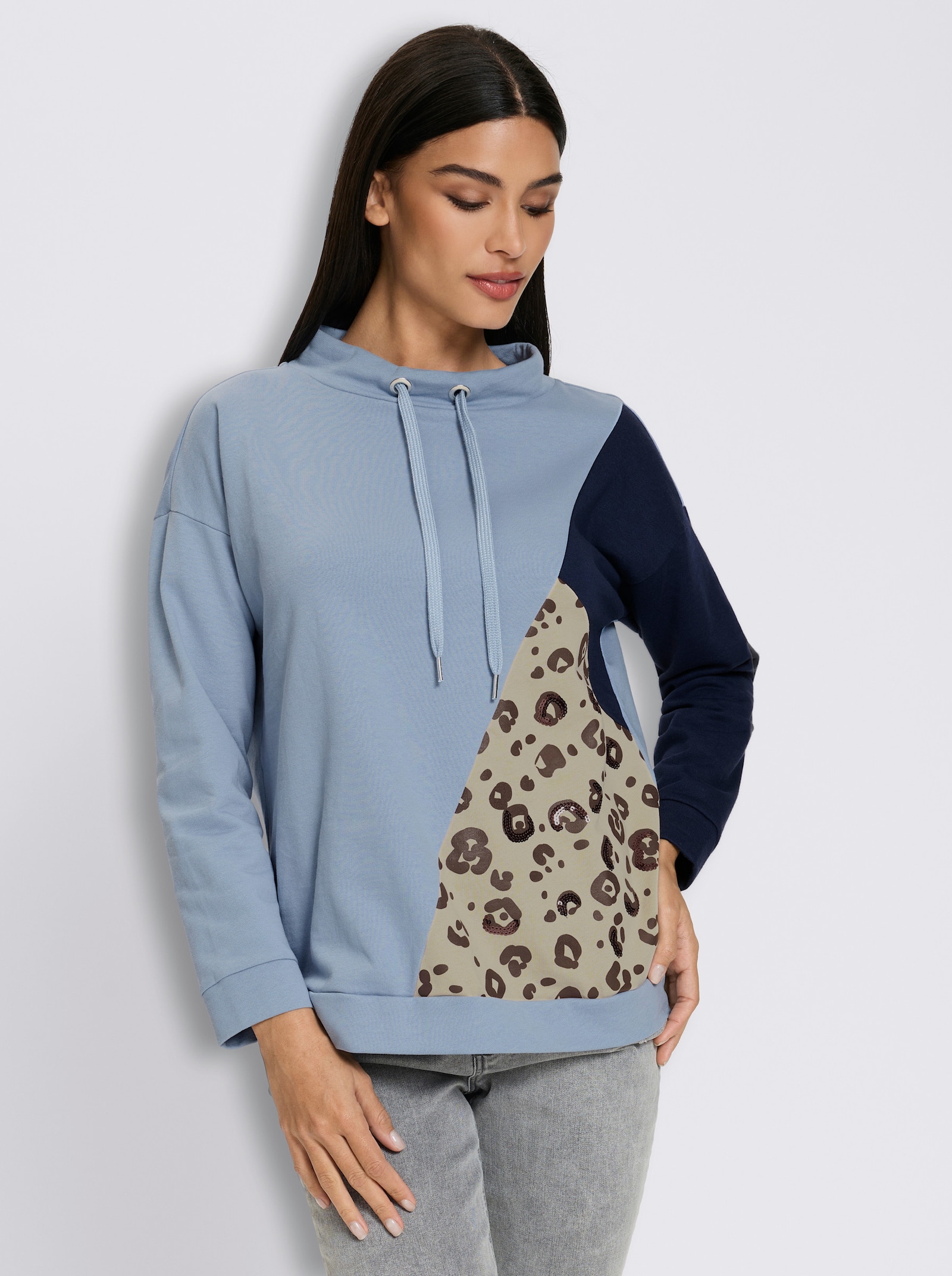 heine Sweatshirt mit Leo-Details - bleu-camel-bedruckt