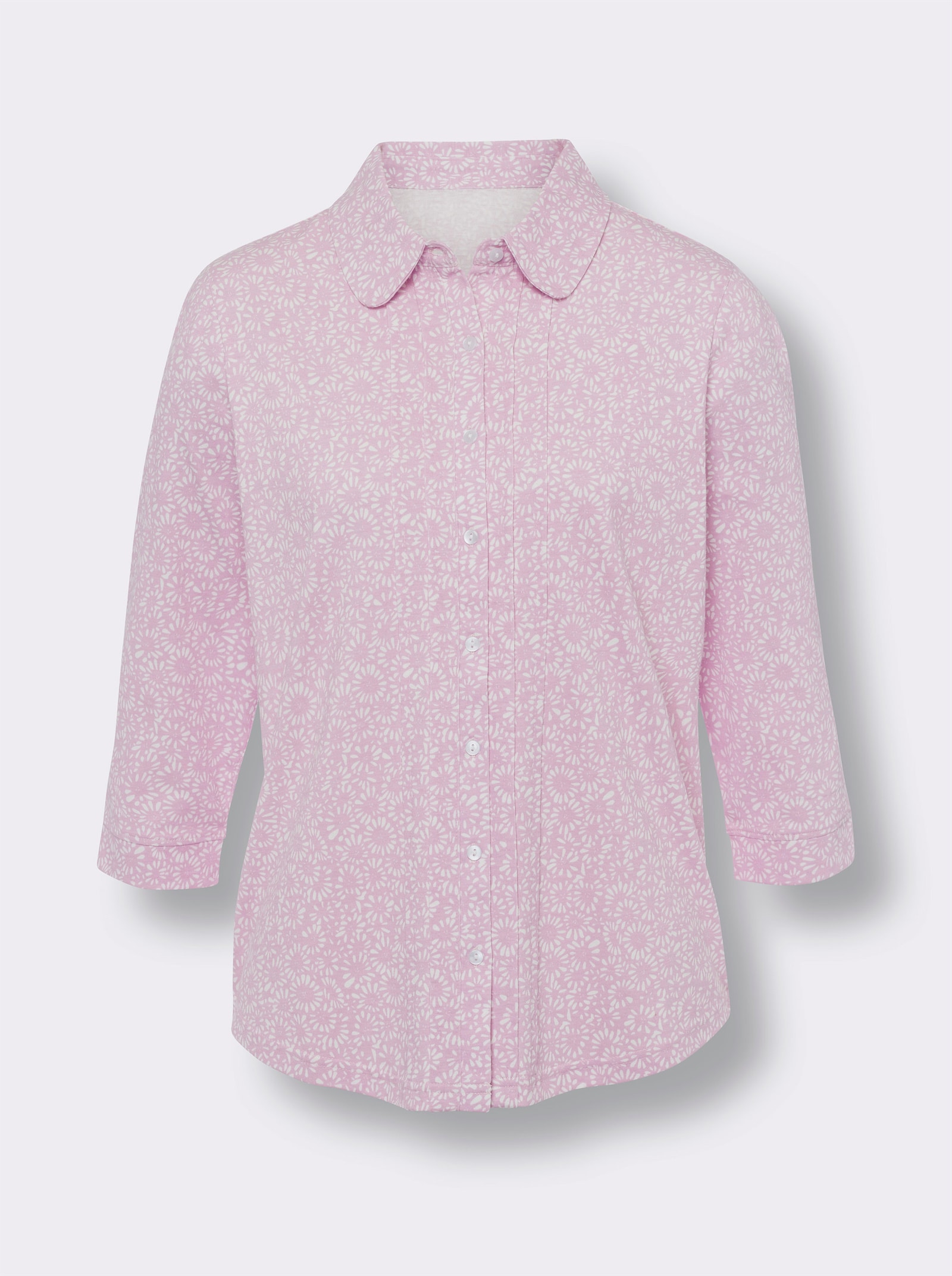 Druckbluse mit abgesteppten Biesen vorne - ecru-rosé-bedruckt