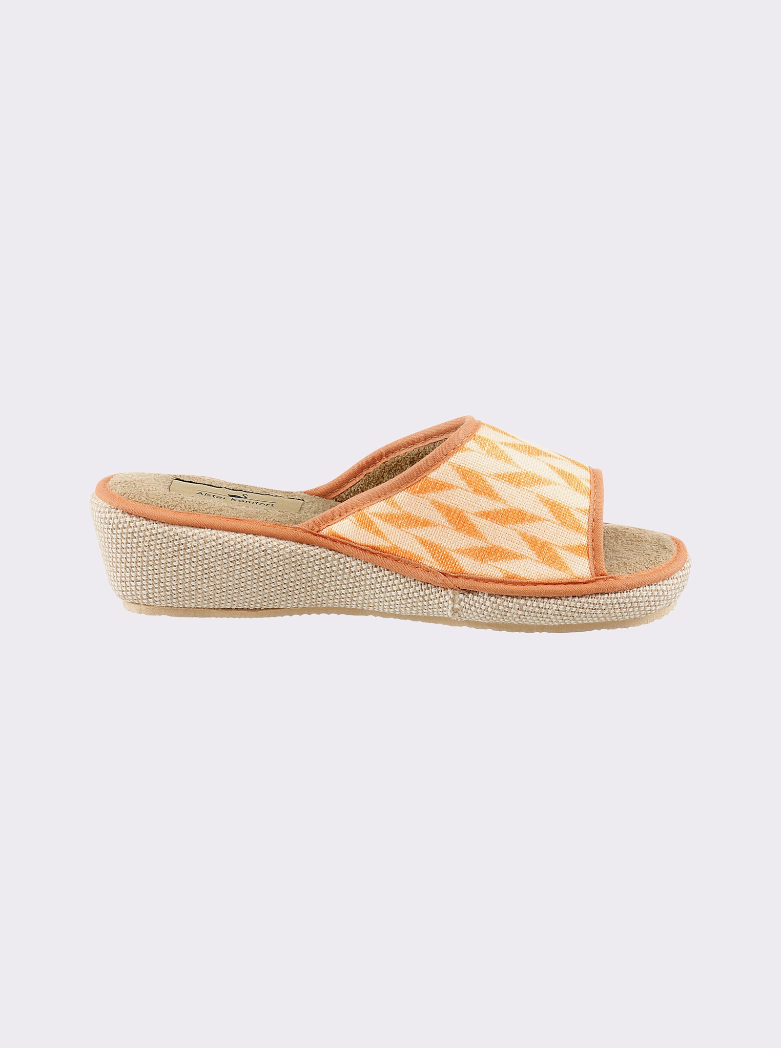 Pantolette mit Keilabsatz - orange-gemustert