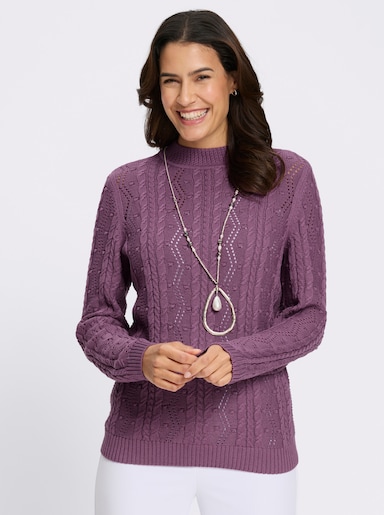 Stehkragenpullover mit Zopfmuster - violett