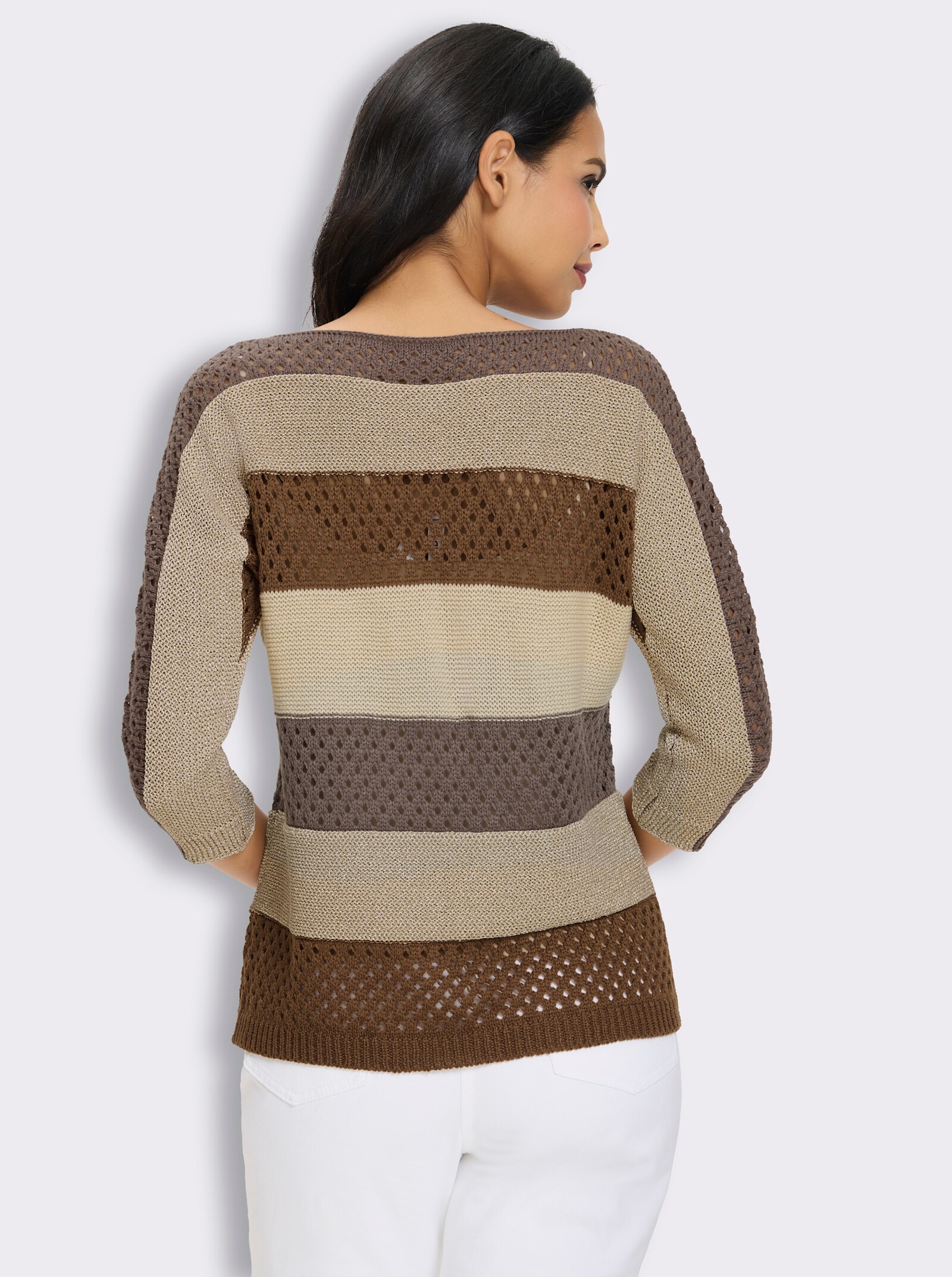 Ajourpullover mit Glanzgarn - braun-sand-gemustert
