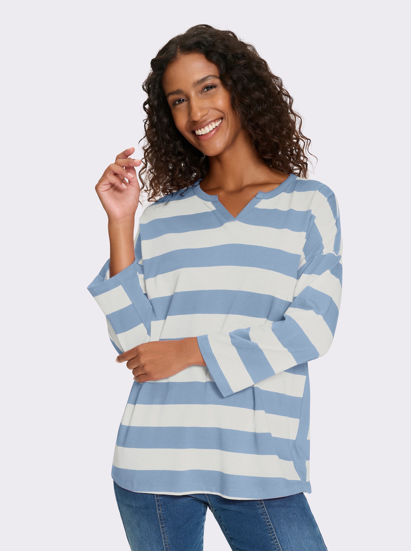 heine Streepjesshirt met inzetten opzij - ijsblauw/wit gestreept