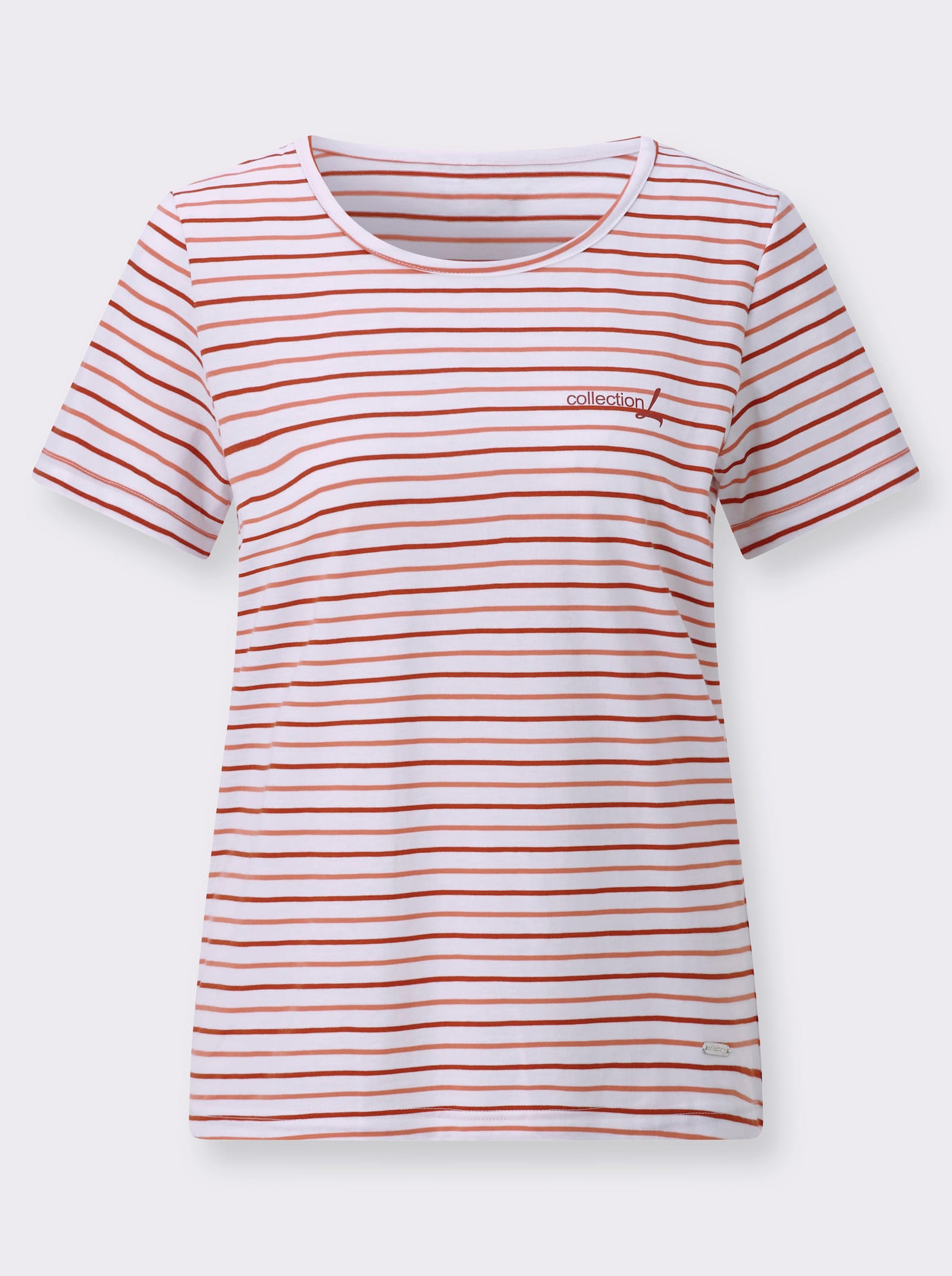 Kurzarmshirt im Streifenmuster - papaya-weiß-geringelt