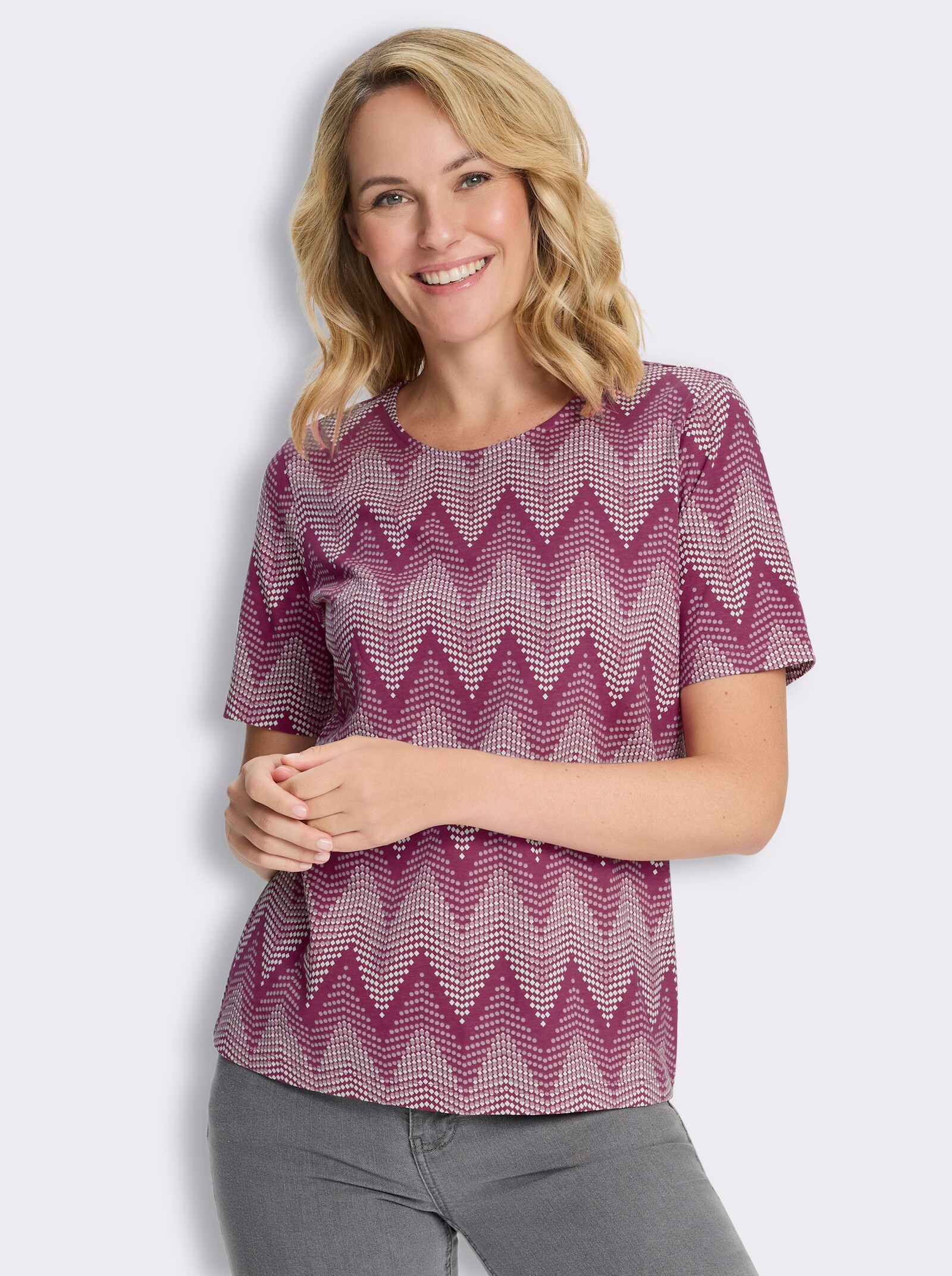 Rundhalsshirt mit Zickzack-Muster - malve-mauve-bedruckt