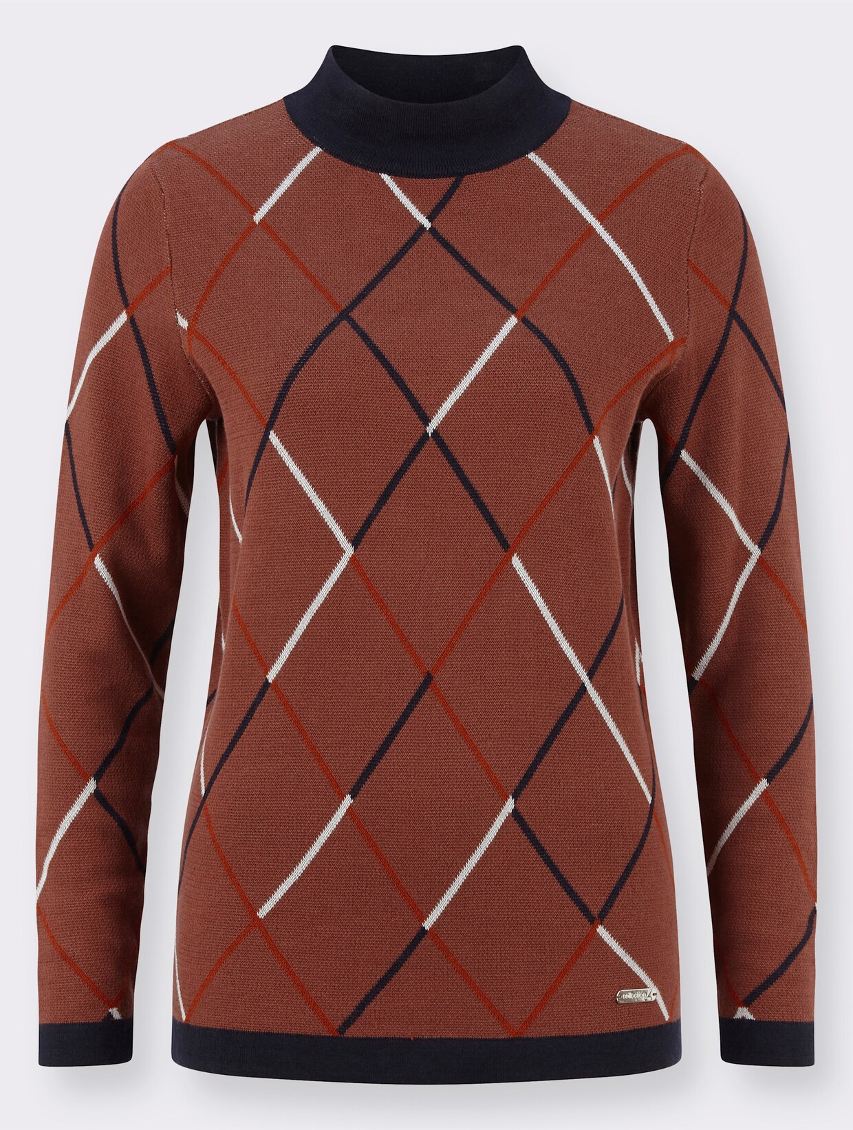 Pullover met lange mouwen - roodbruin/marine gedessineerd