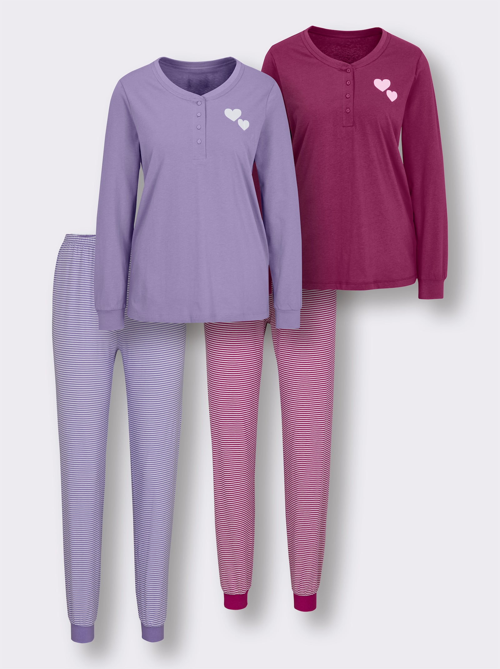wäschepur Schlafanzüge mit Herzchen-Motiv - lavendel-weiß + erika-weiß