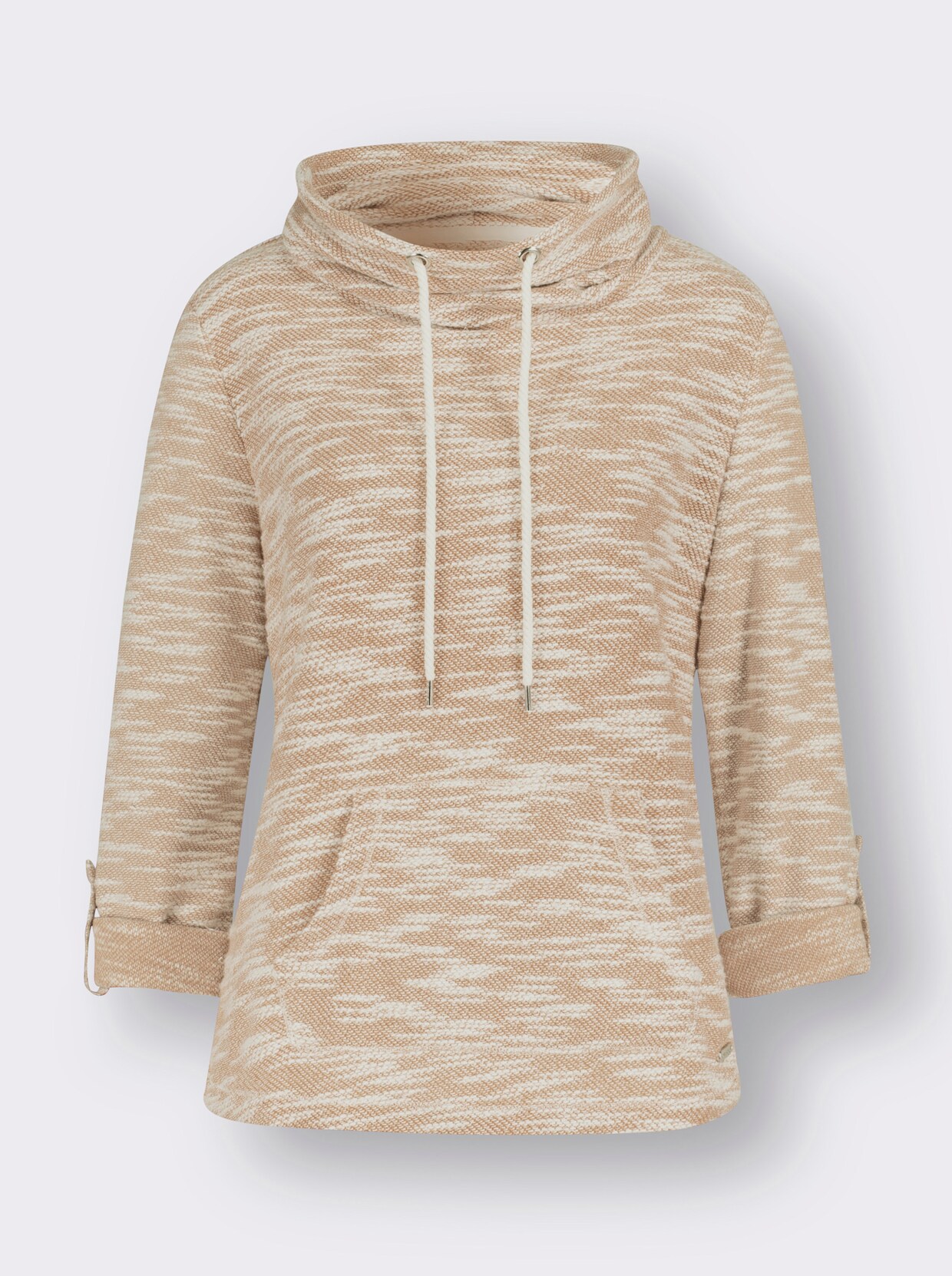 Shirt met rolkraag - camel/wit gemêleerd