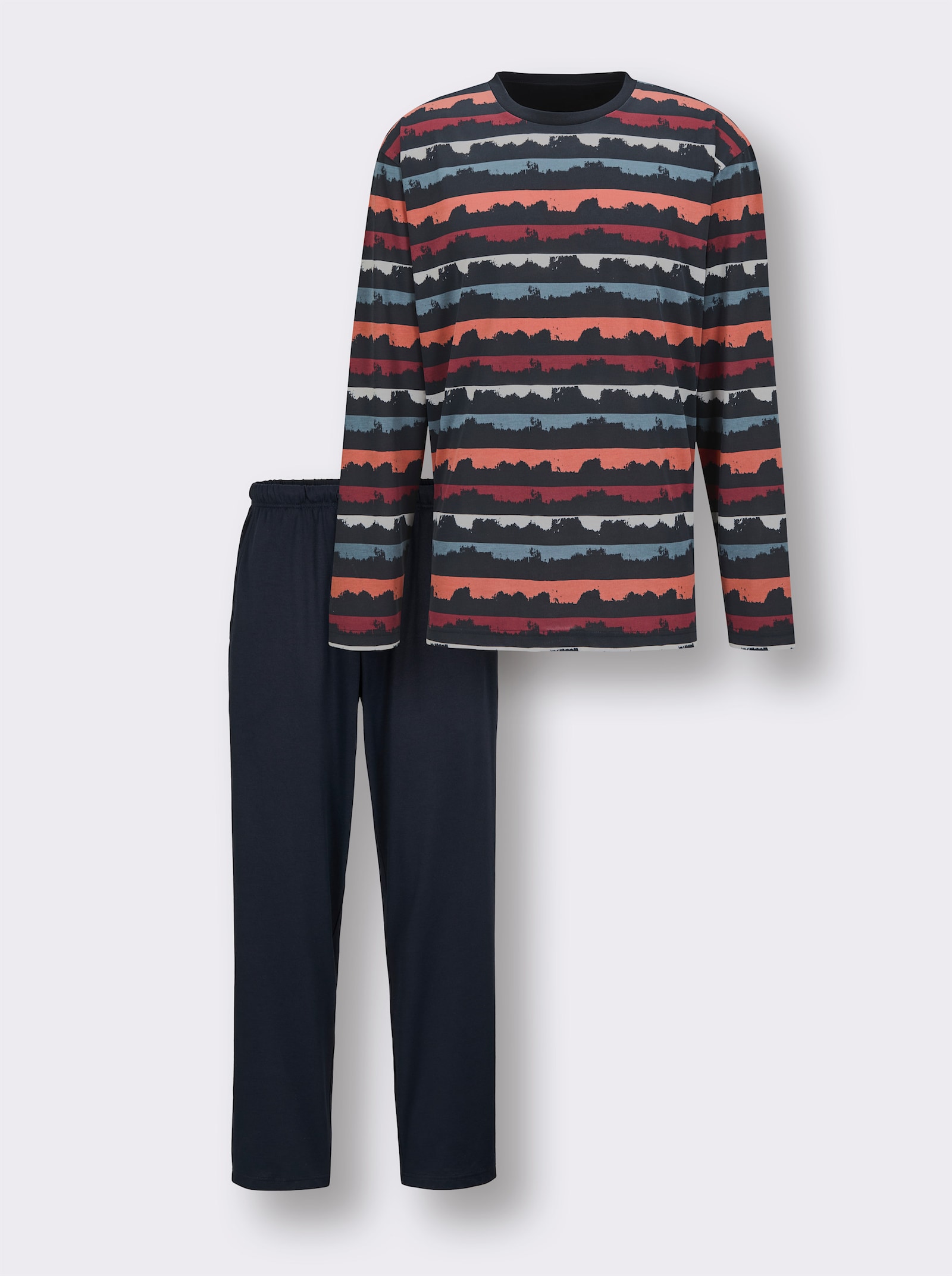 Hajo Schlafanzug mit Klimafasern - marine-papaya-bedruckt
