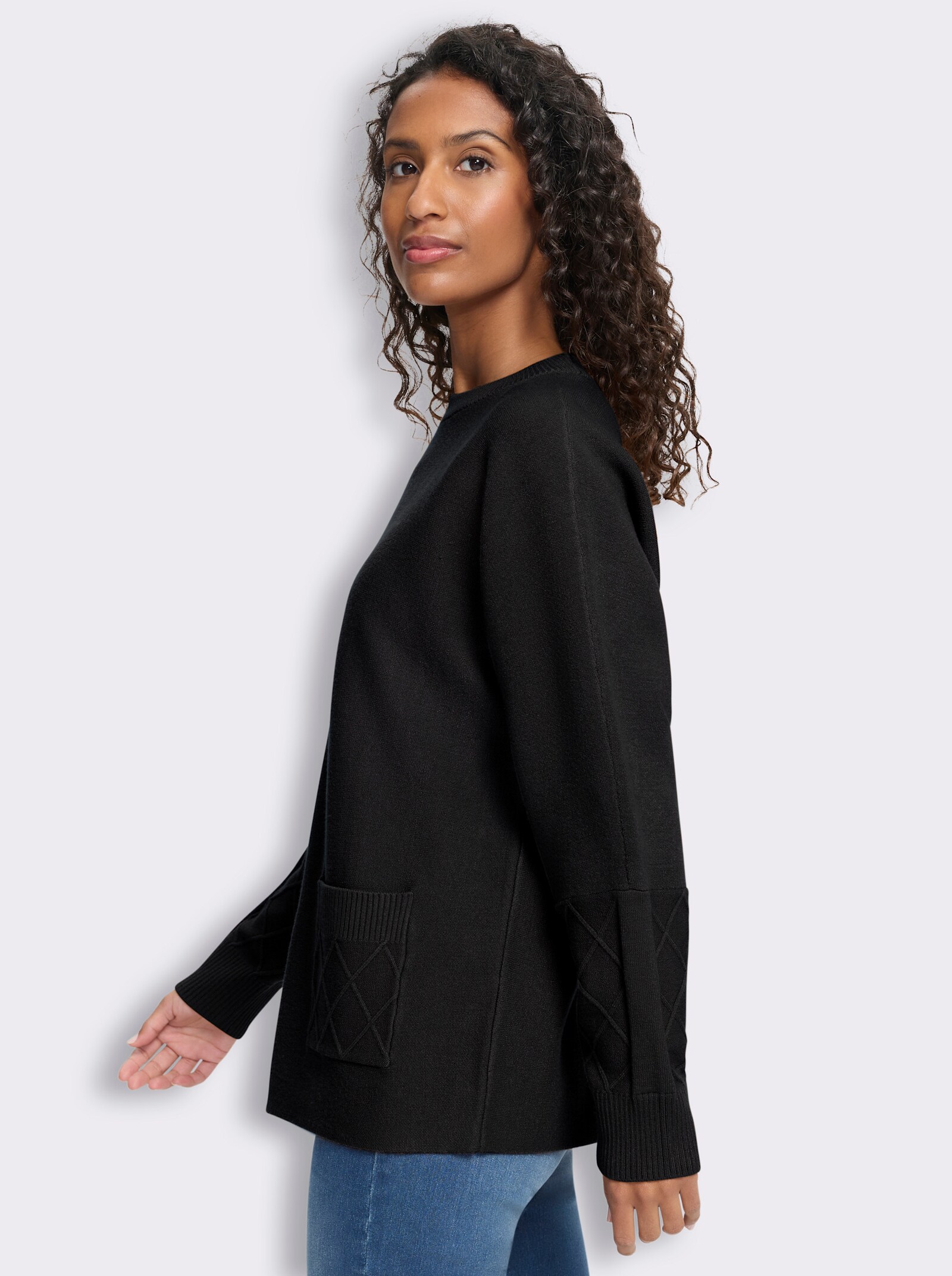 heine Feinstrickpullover mit Taschen - schwarz