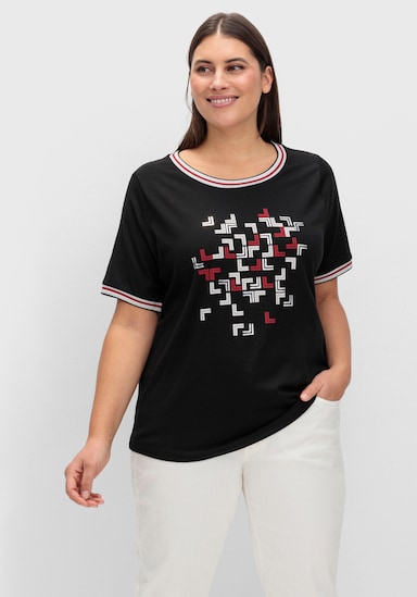Rundhalsshirt mit Glanz- und Glitzer-Akzenten - schwarz-bedruckt
