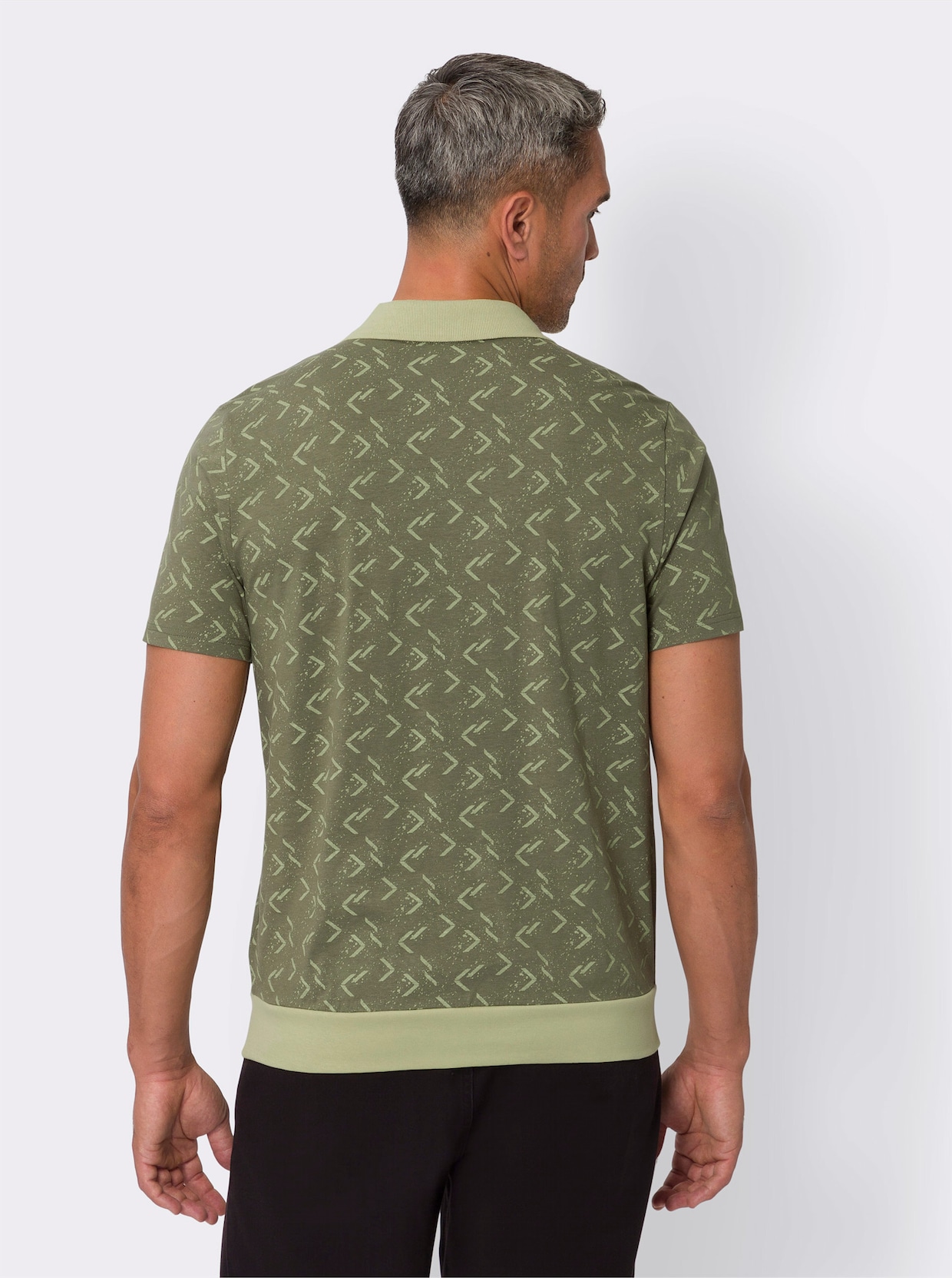 Poloshirt - khaki-lindgrün-bedruckt
