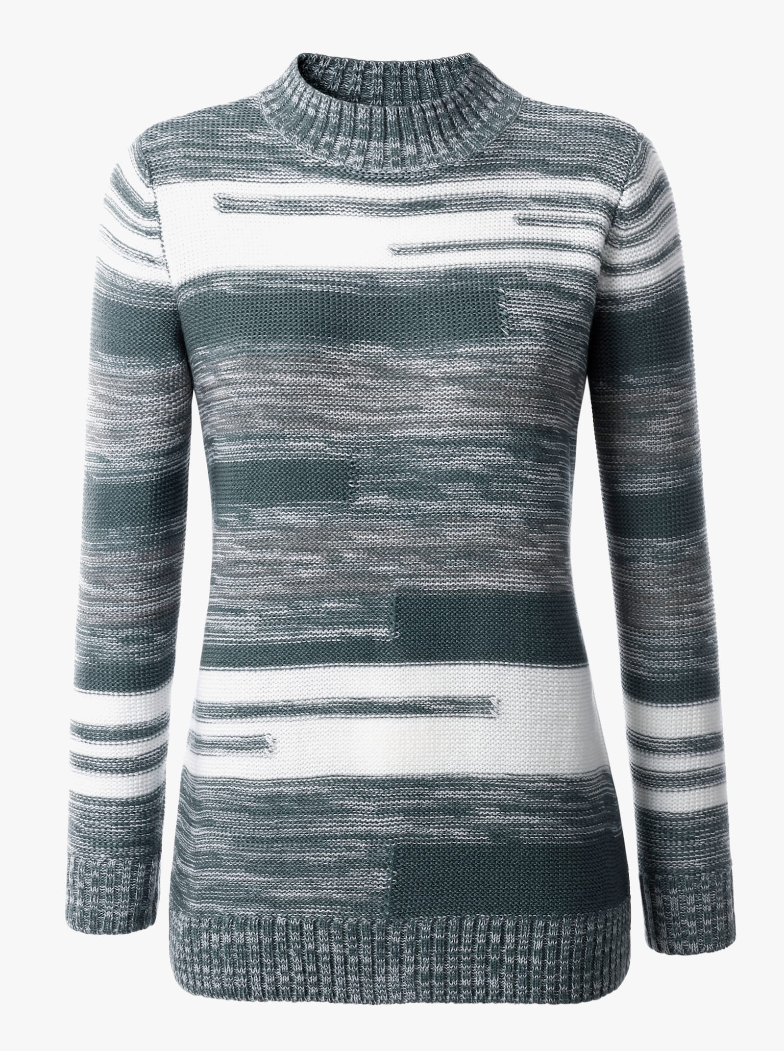 Stehkragenpullover mit Streifen-Muster - wintertürkis-meliert