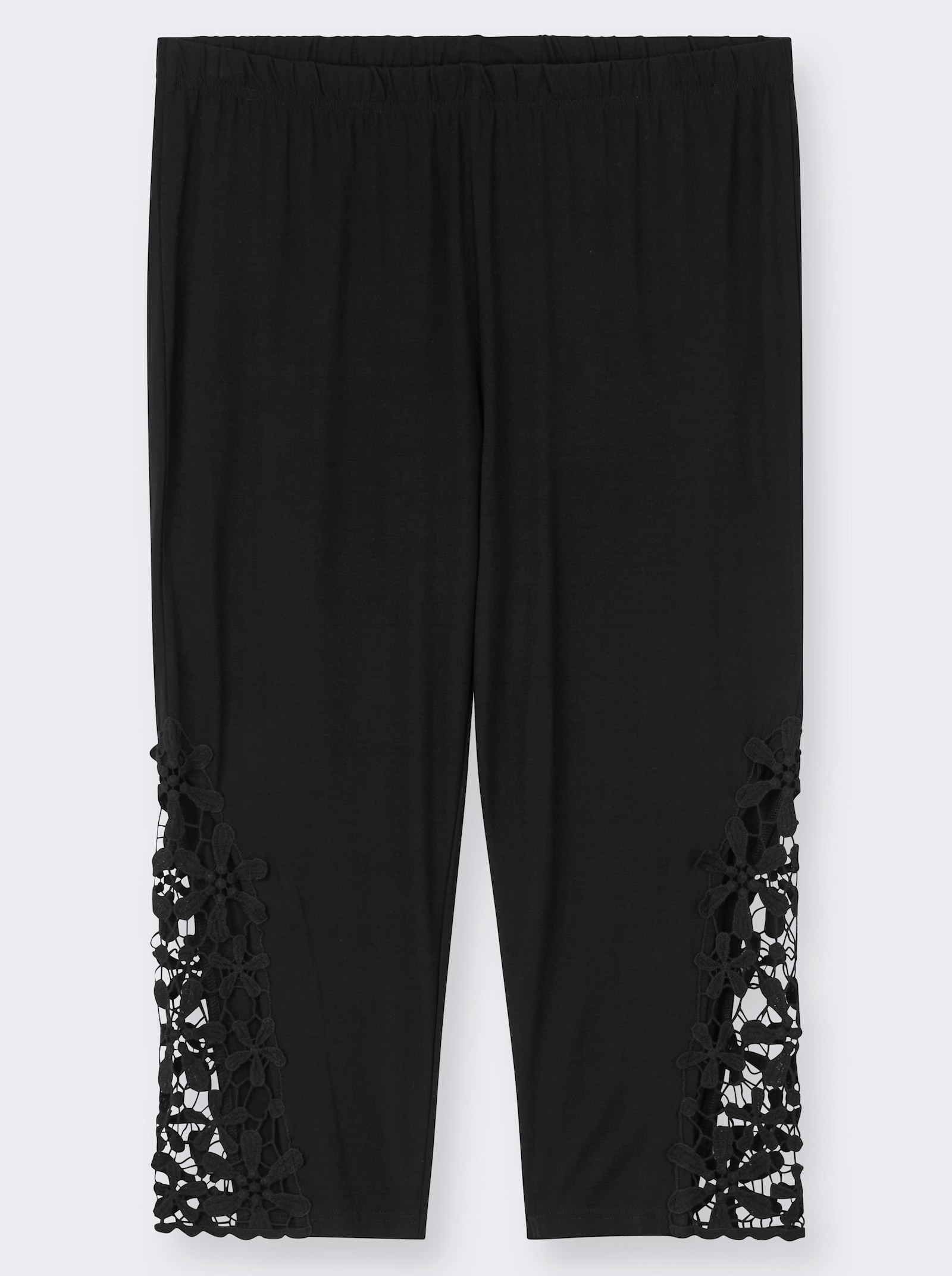 Caprileggings mit Spitzeneinsatz am Saum - schwarz