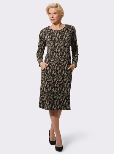 Jerseykleid im Jacquardmuster - schwarz-braun-gemustert