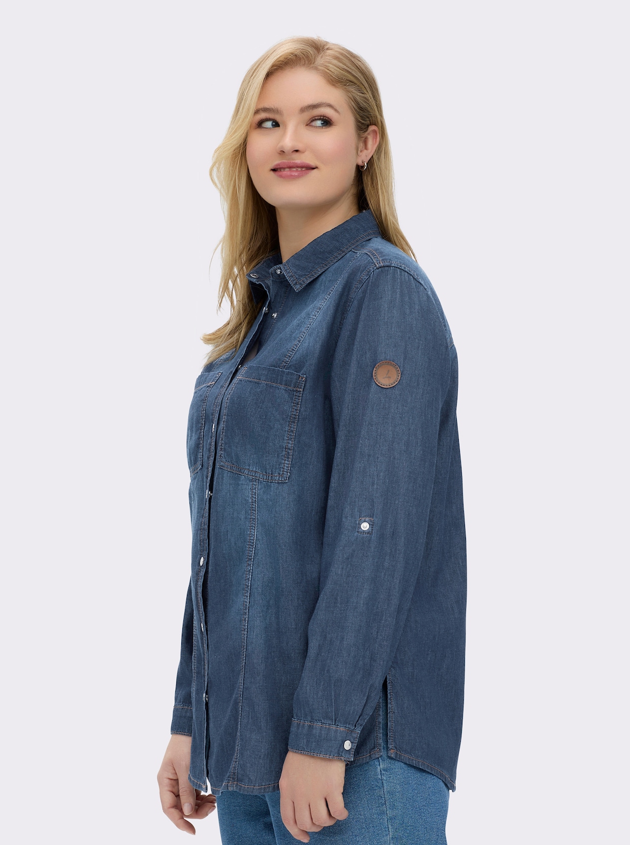 Jeansbluse mit abgerundetem Saum - blue-stone-washed