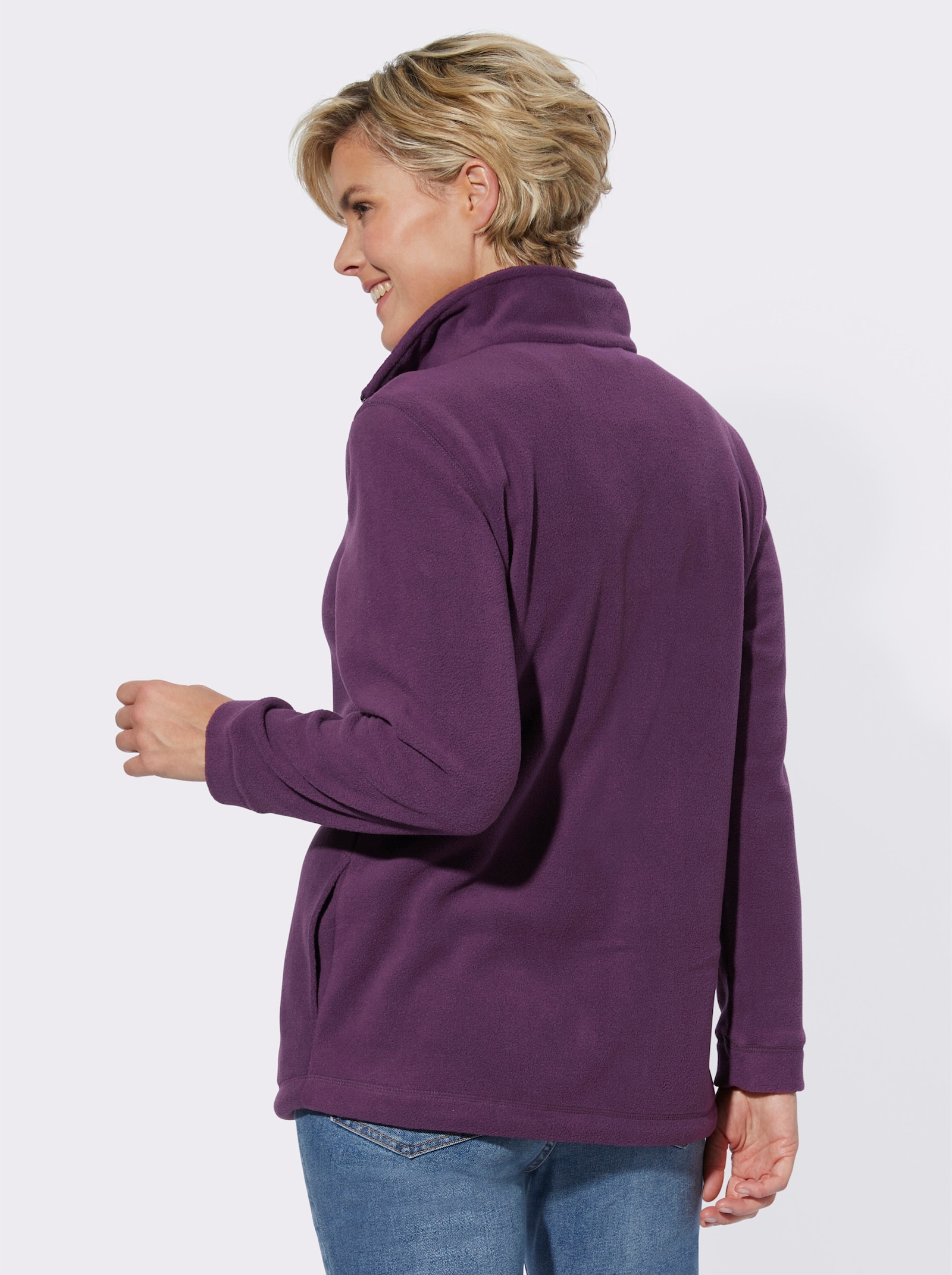 Fleecejacka med dragsko i fållen - plommon