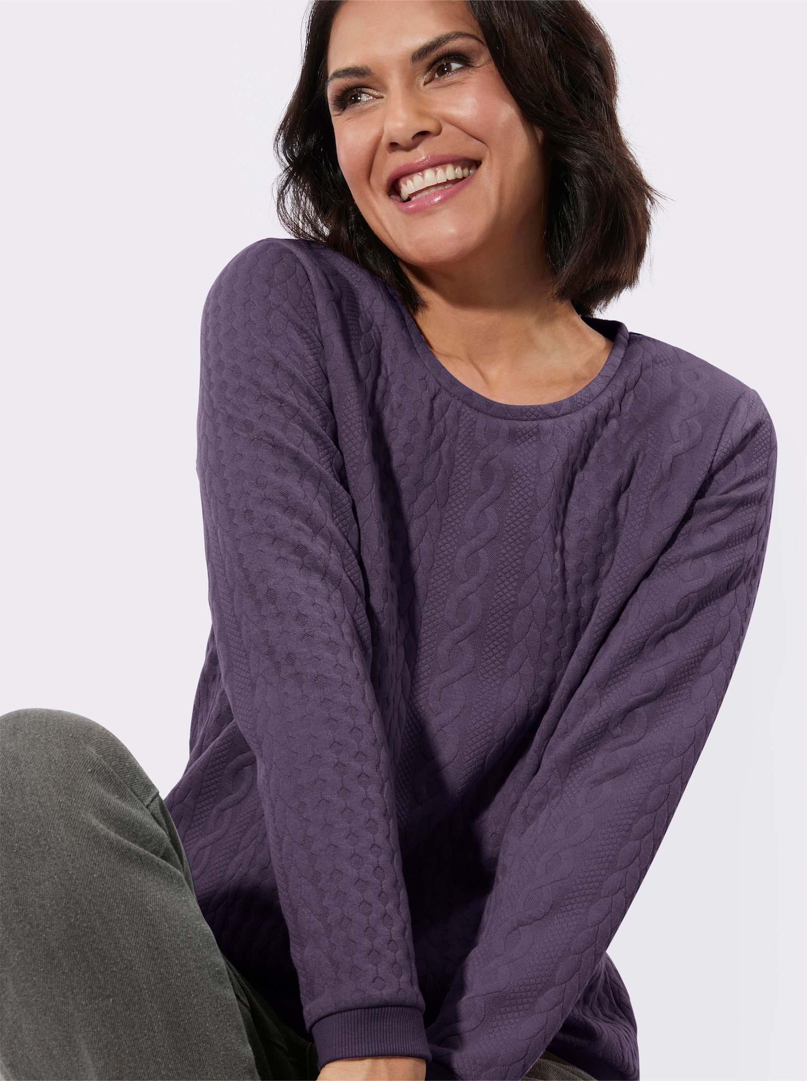 Langarmshirt mit Jacquard-Muster - feige