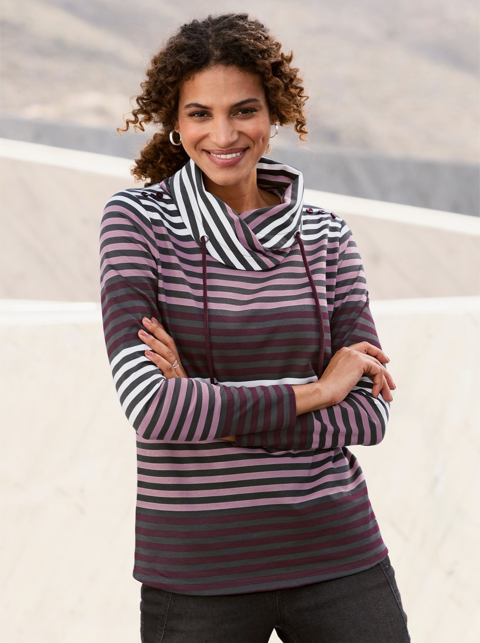 Colshirt met streeppatroon - bordeaux/mauve gestreept