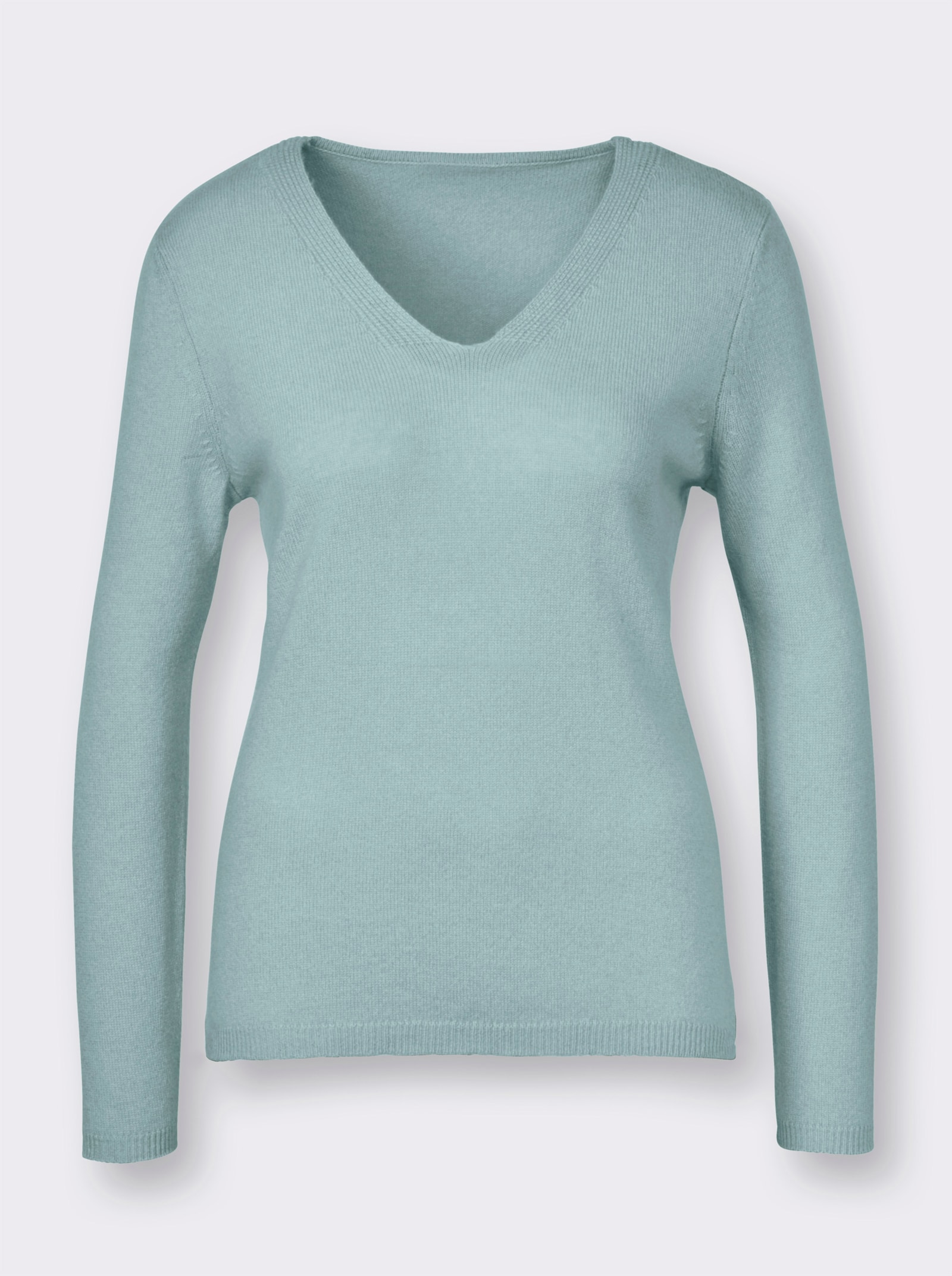 CREATION L PREMIUM Kaschmirpullover mit V-Ausschnitt - aqua-meliert