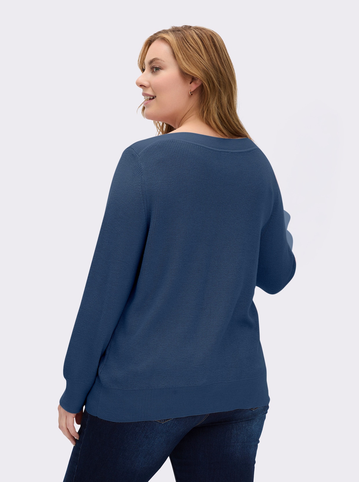 Strickpullover in Ripp-Optik - jeansblau