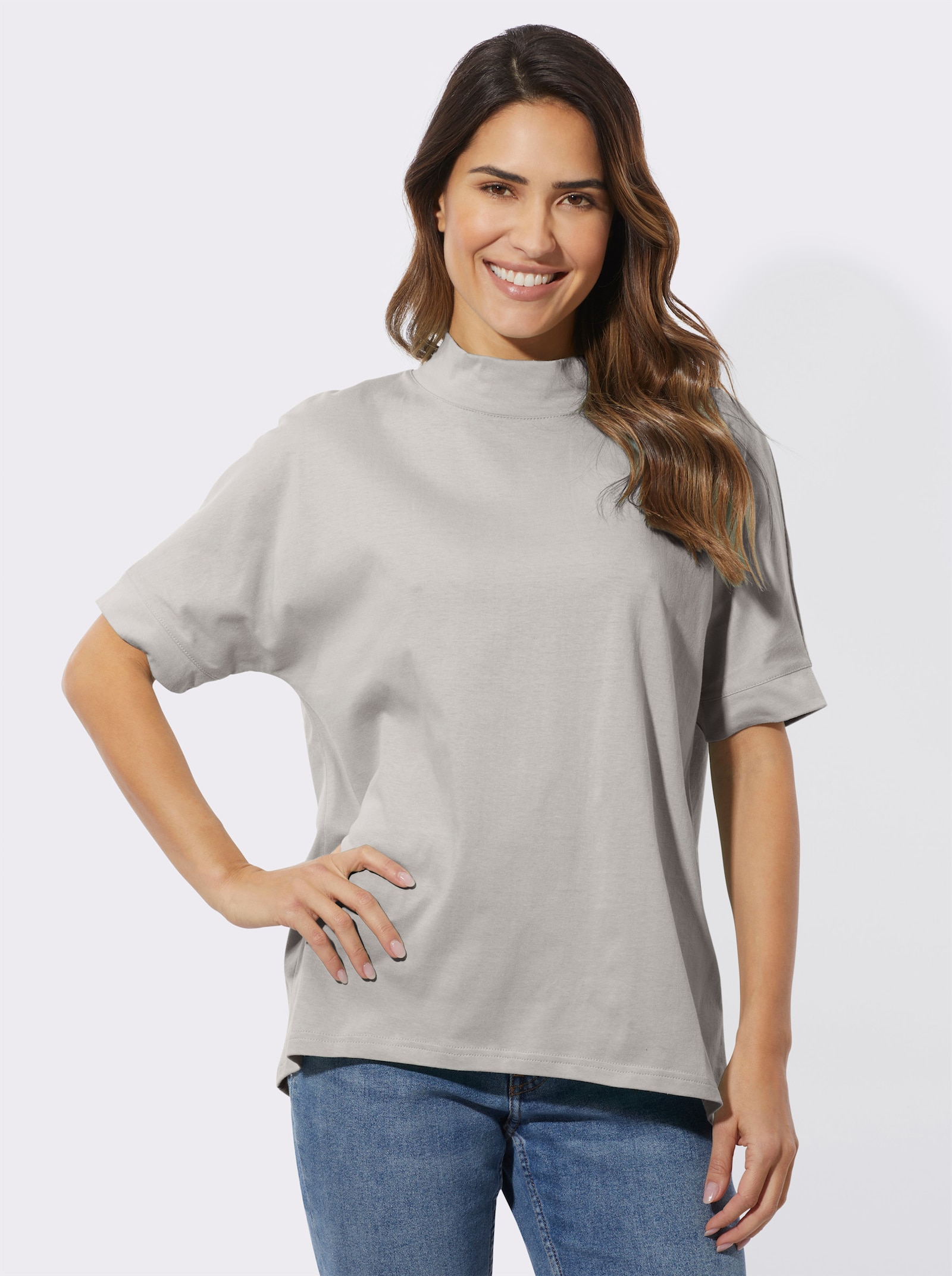 Stehkragenshirt mit Falte hinten - hellgrau