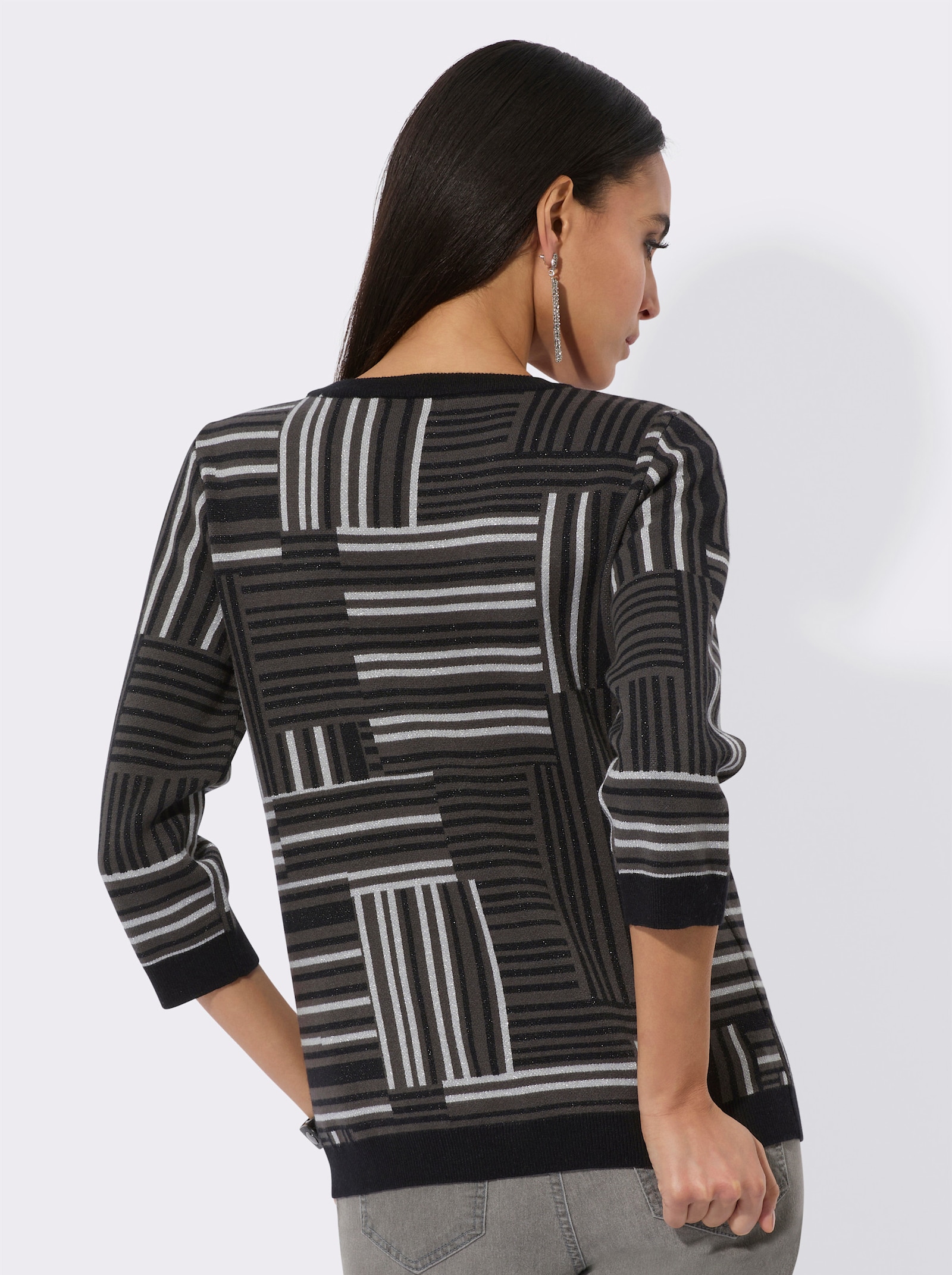 3/4 Arm-Pullover mit Glitzergarnen - graphit-schwarz-gemustert