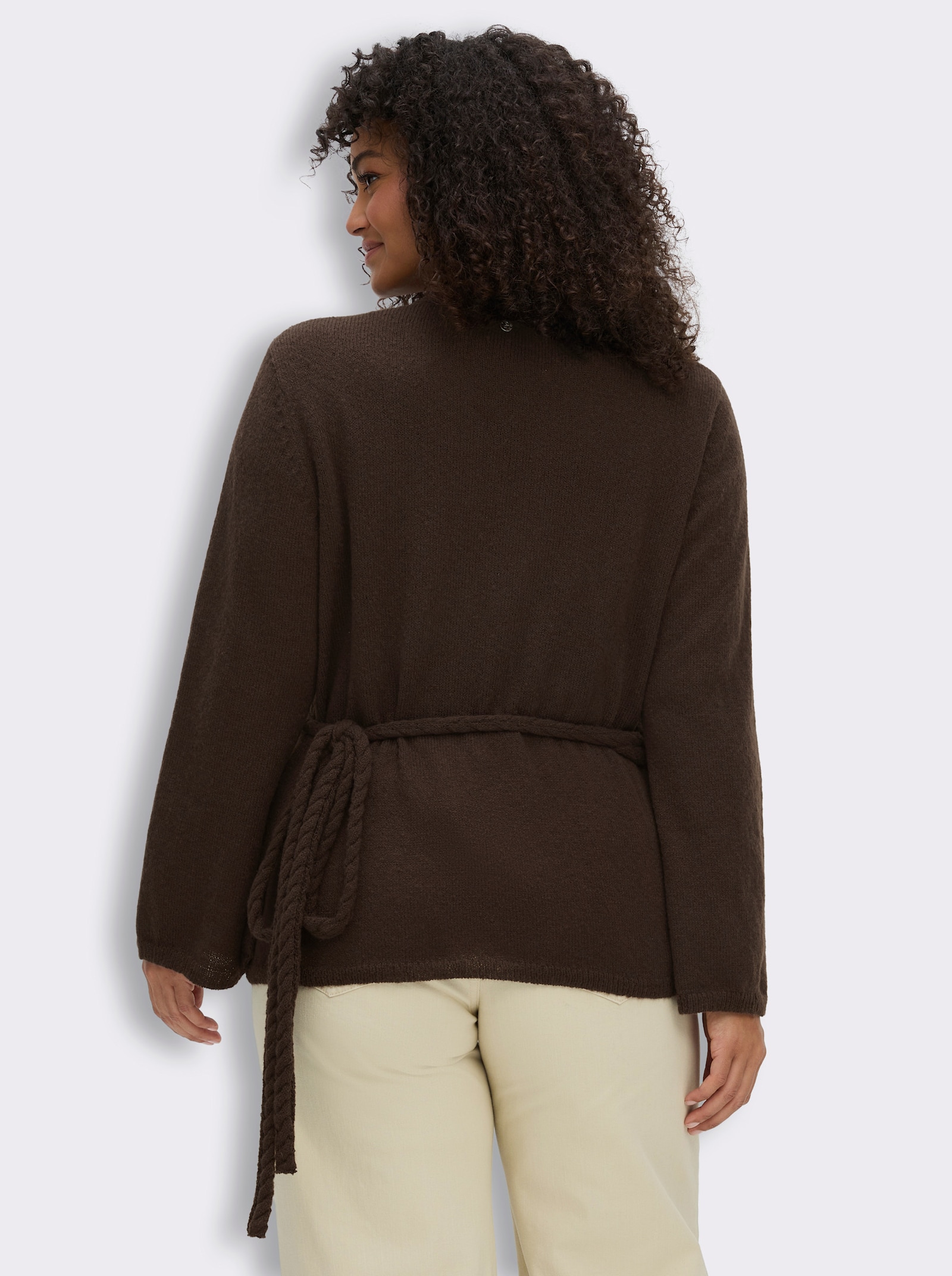 sheego Wickelstrickjacke mit Trompetenärmeln - schoko