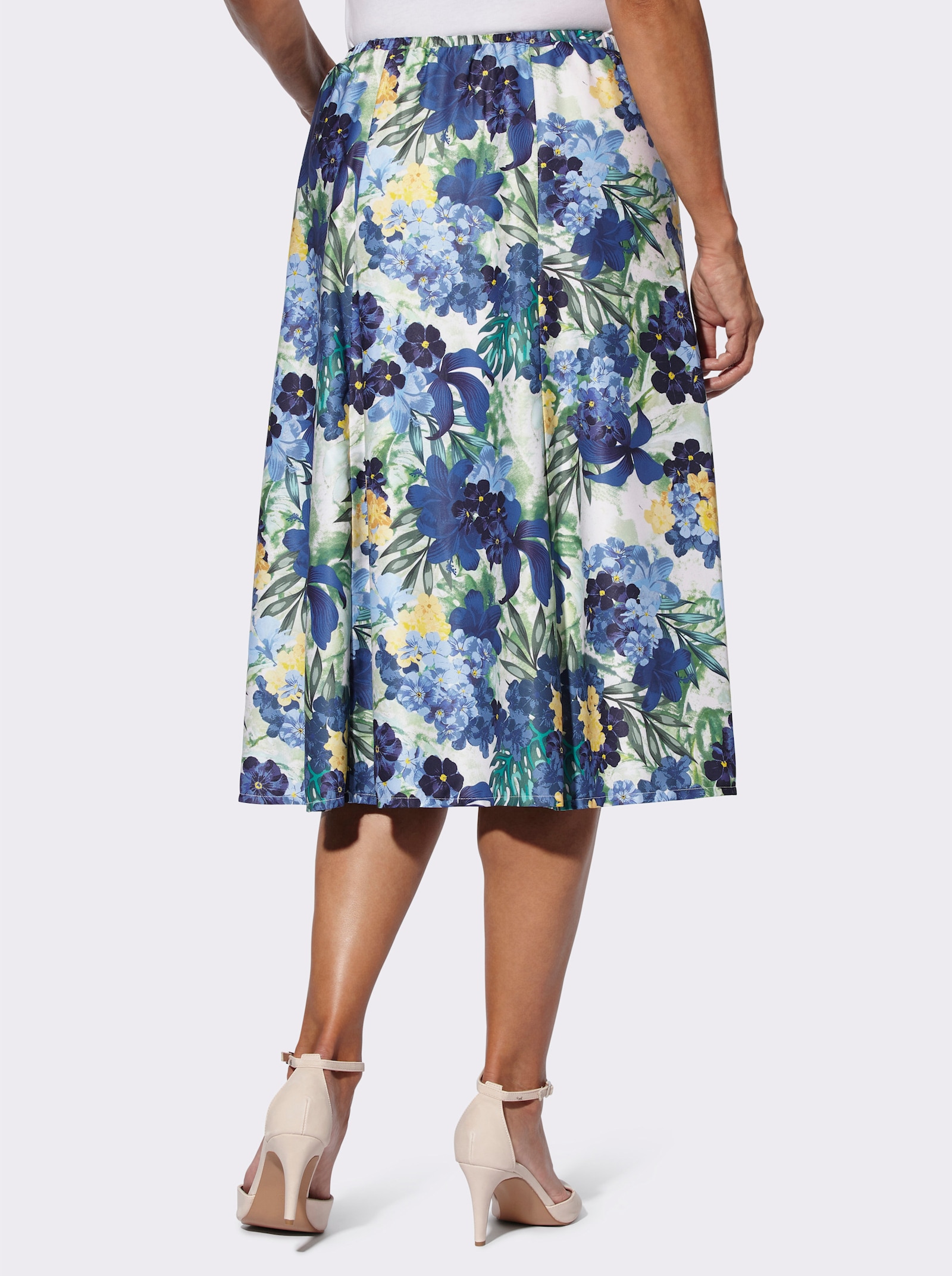 Schlupfrock in schwingender Bahnenform - royalblau-smaragd-bedruckt