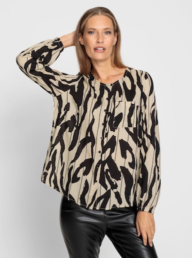 heine Druckbluse aus reiner Viskose - schwarz-sand-bedruckt