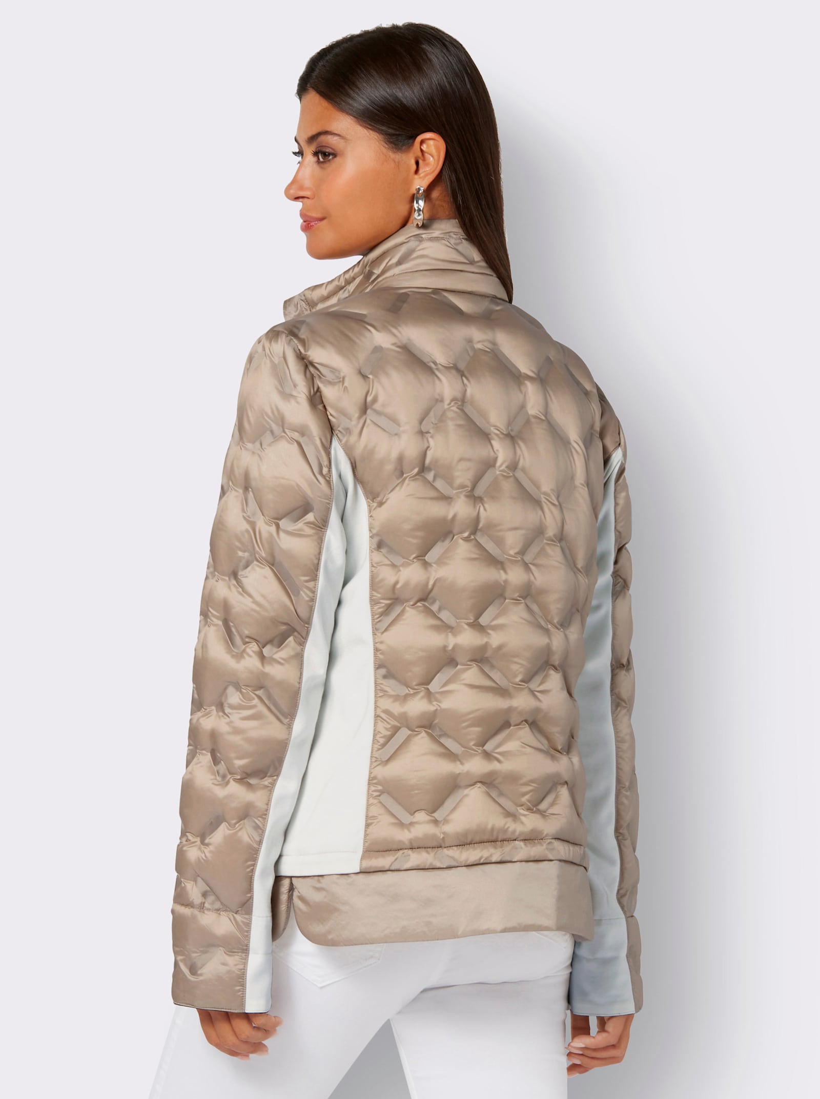 Leichtdaunenjacke mit seitlichen Jersey-Einsätzen - beige-ecru