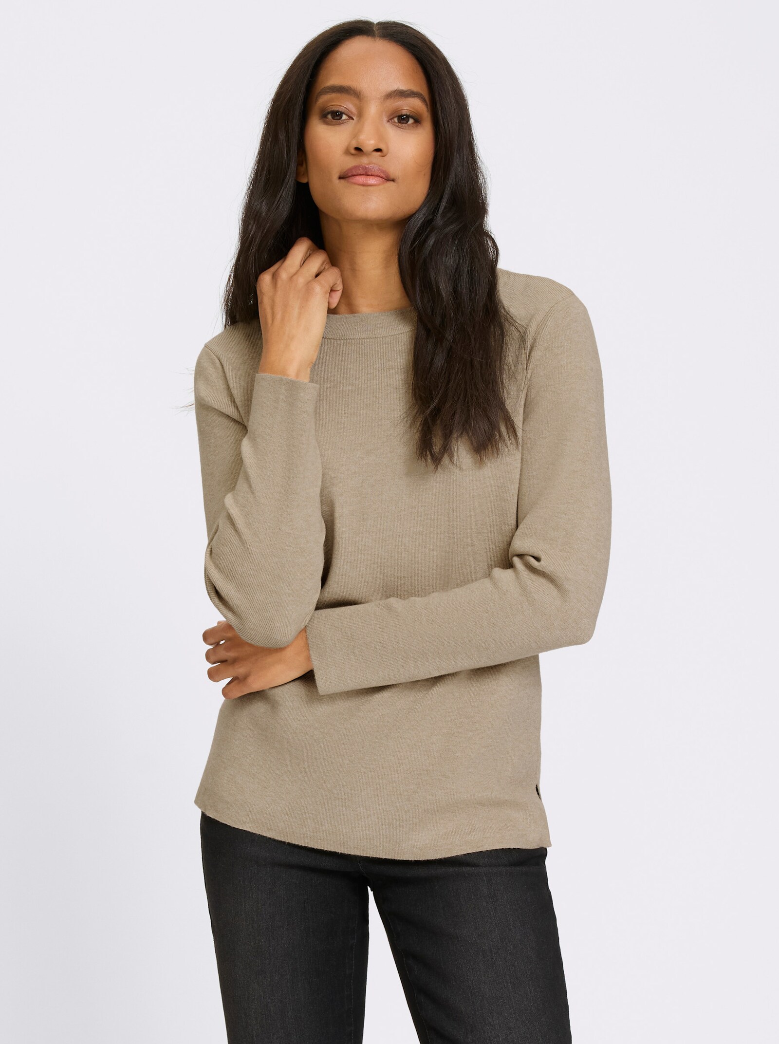 heine Pullover mit Seitenschlitzen - beige-meliert