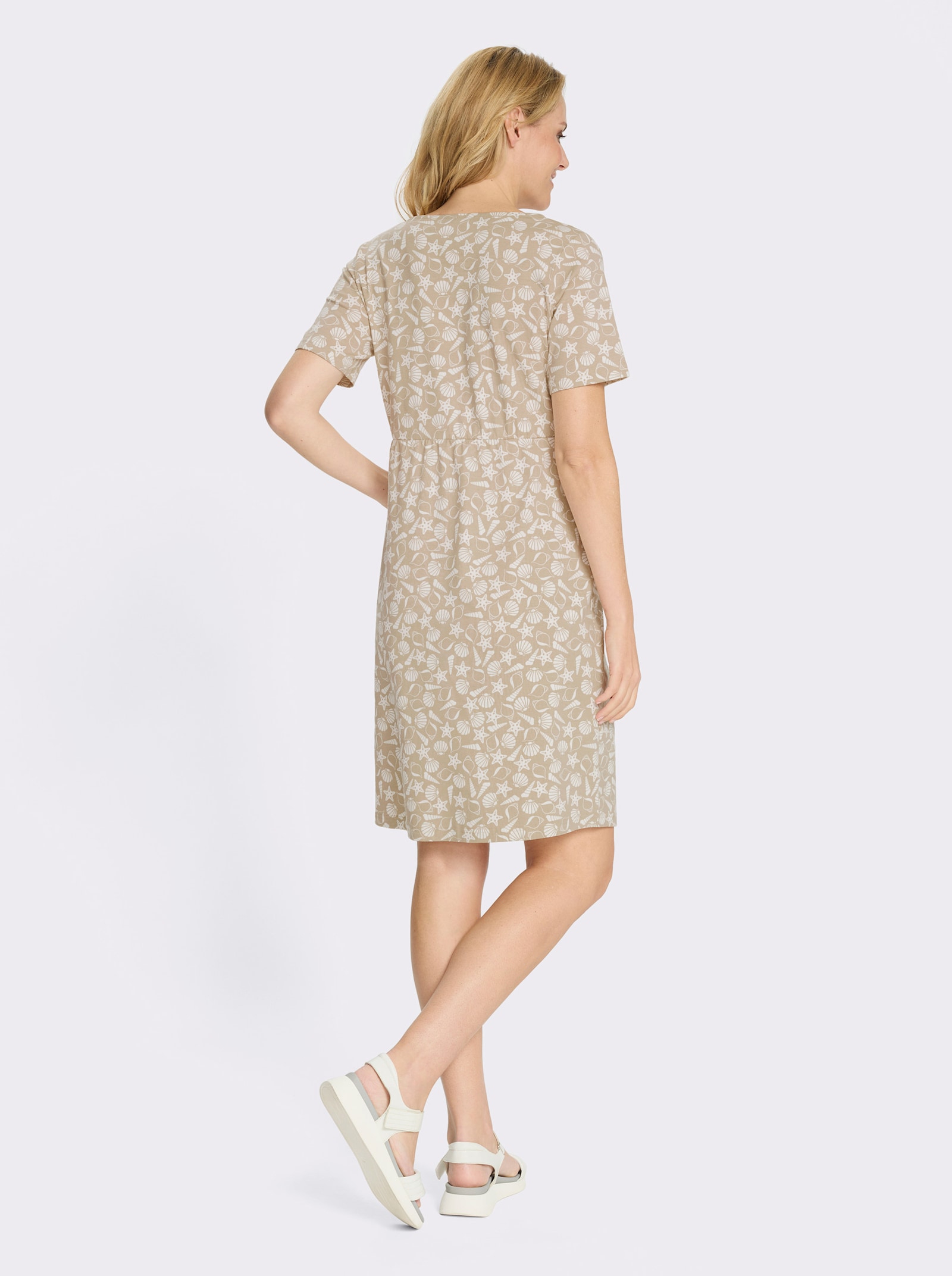 Jerseykleid mit Taschen - beige-ecru-bedruckt