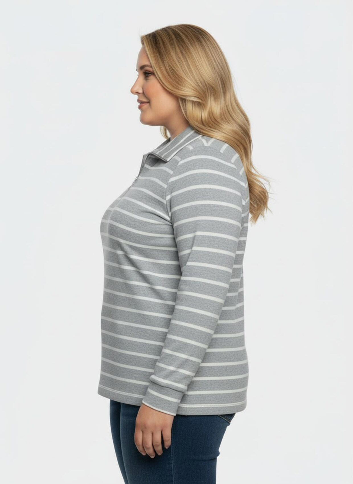 Sweatshirt im Ringel-Dessin - steingrau-ecru-geringelt