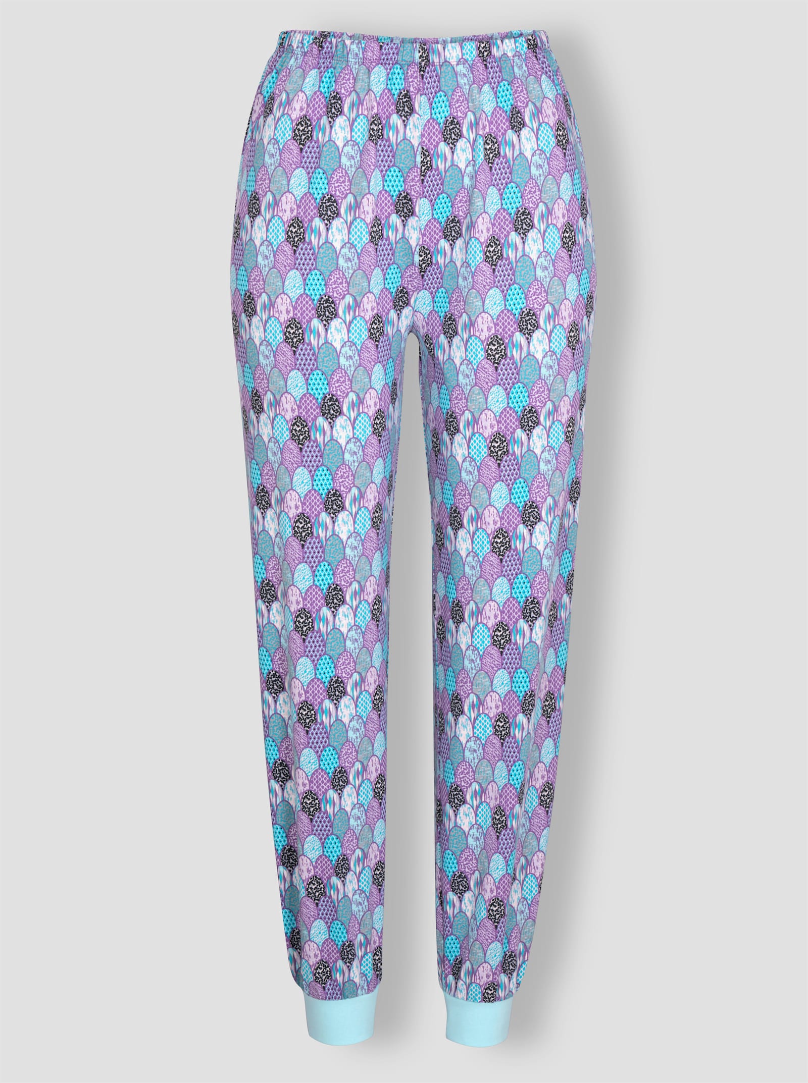 Schlafanzughose mit einfarbigen Bündchen - aquamarin-bedruckt