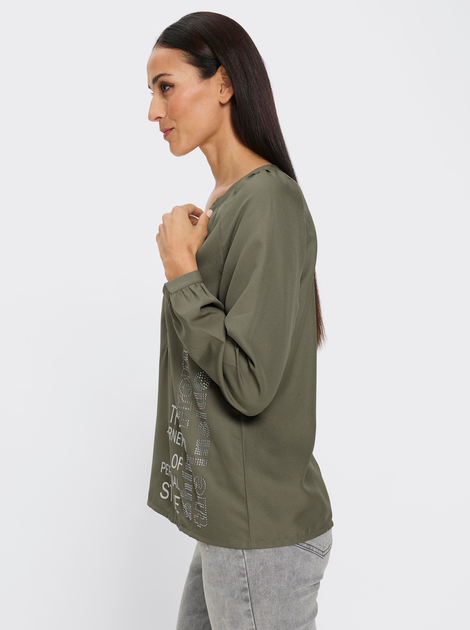 heine Schlupfbluse mit Schriftzug - moos-ecru