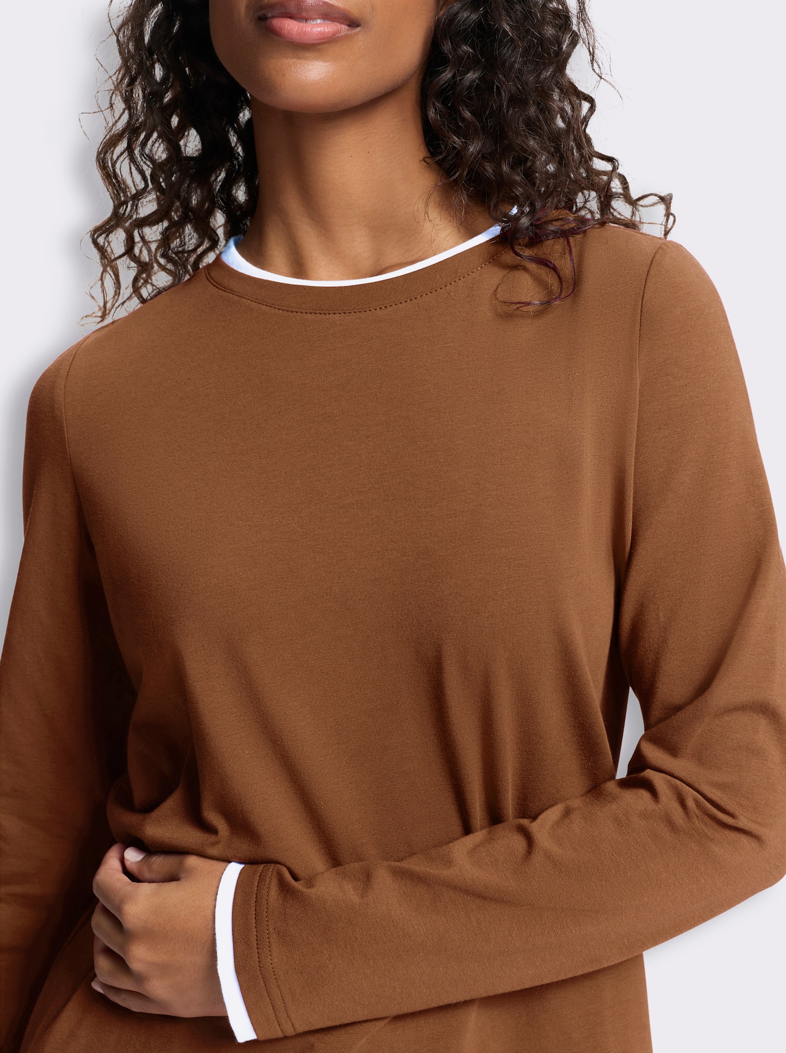 heine Rundhalsshirt in 2-in-1-Optik - cognac-weiß