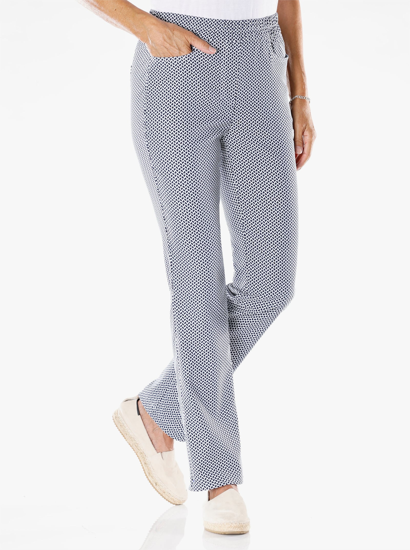 Schlupfhose mit Rundum-Dehnbund - marine-ecru-bedruckt