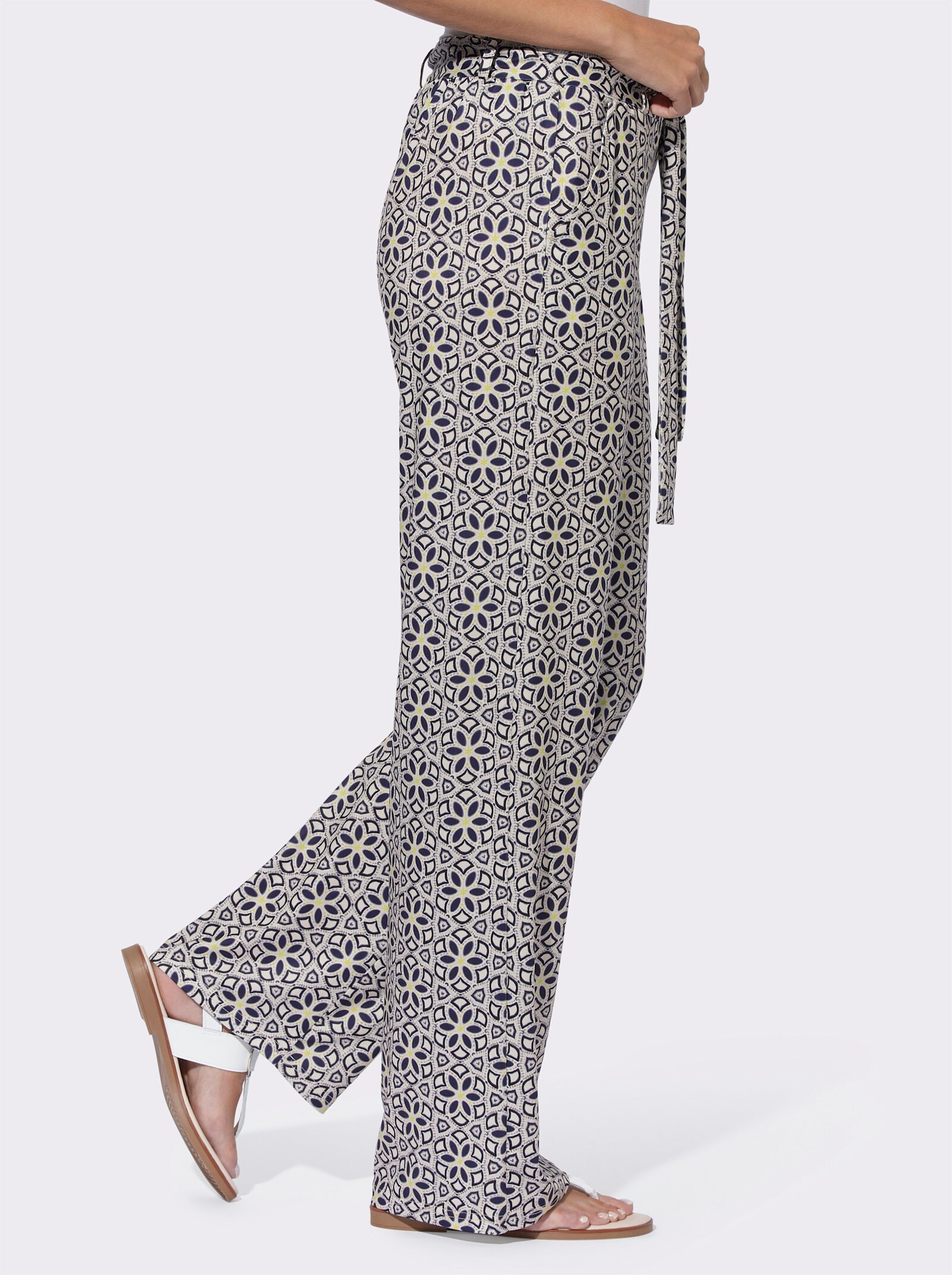 heine Jerseyhose mit Dehnbund hinten - champagner-marine-bedruckt