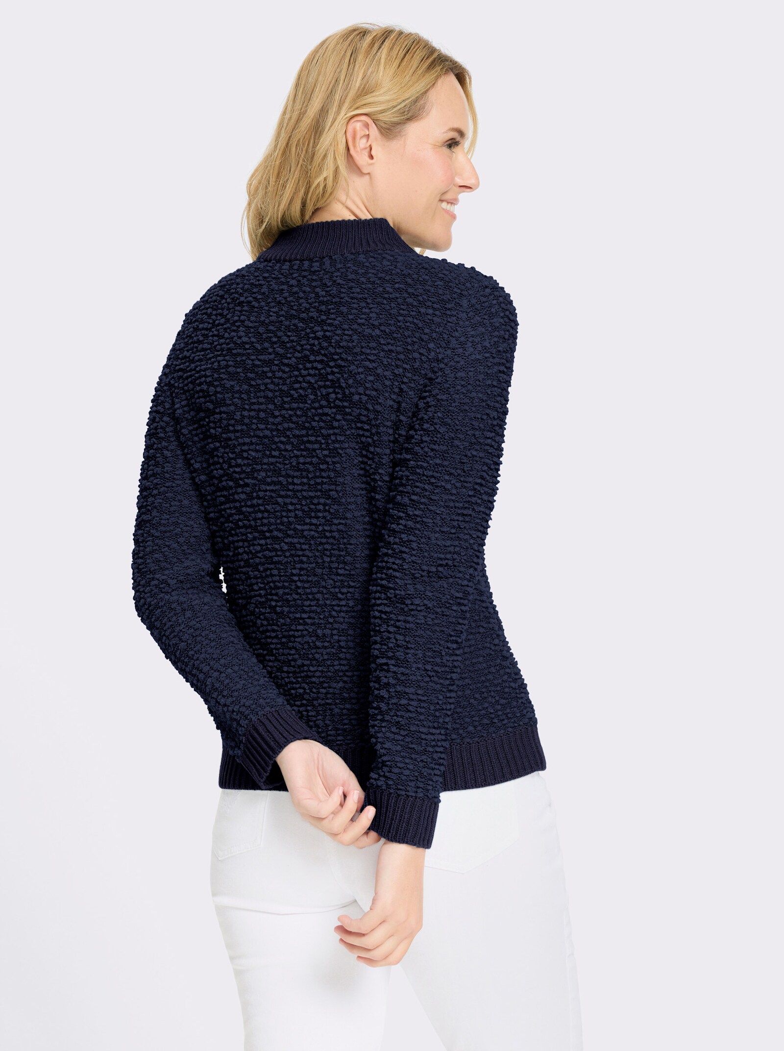 Stehkragenpullover aus Effektgarn - marine