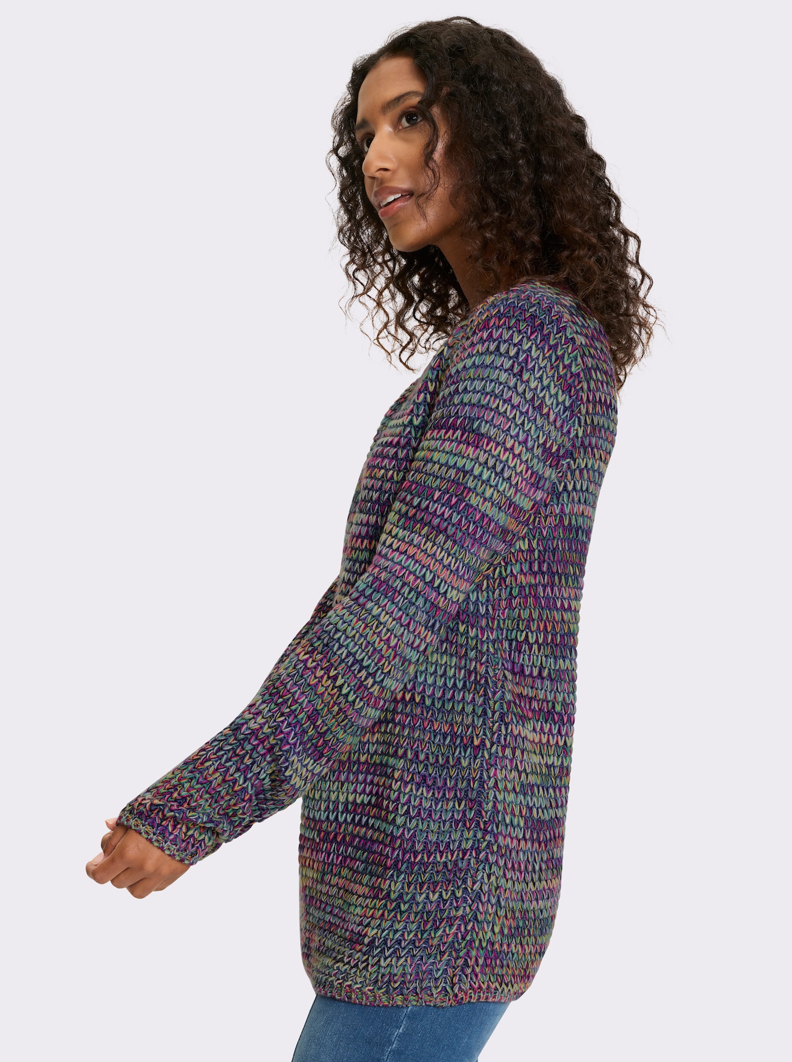 heine Langarm-Pullover aus Multicolour-Garn - jeansblau-pink-gemustert