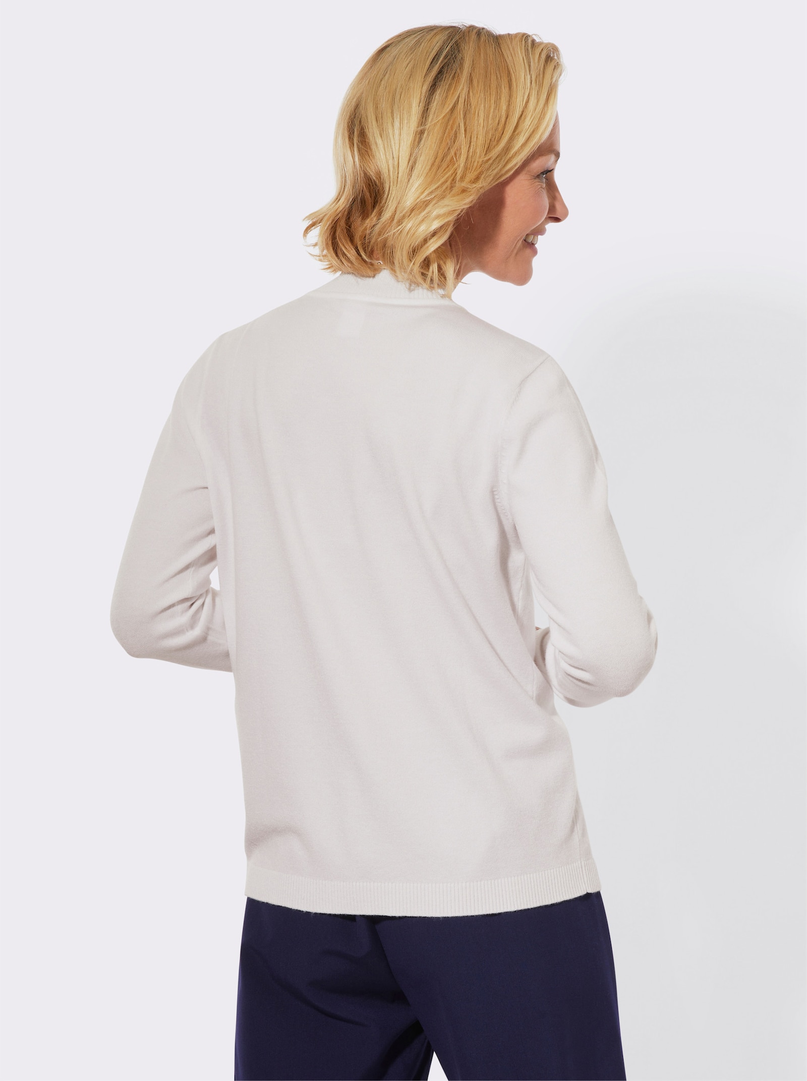 Stehkragenpullover mit Rippmuster und Glitzersteinchen - weiß