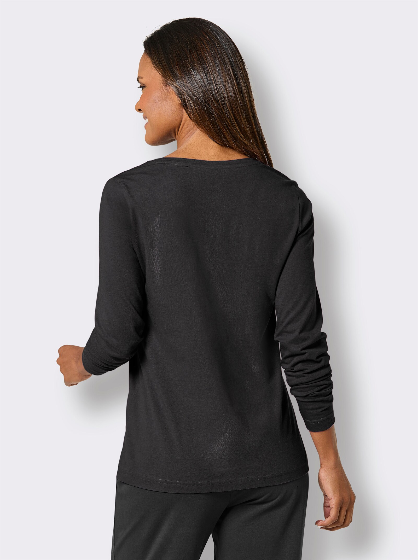 Langarmshirt mit Glitzer-Schriftzug - schwarz