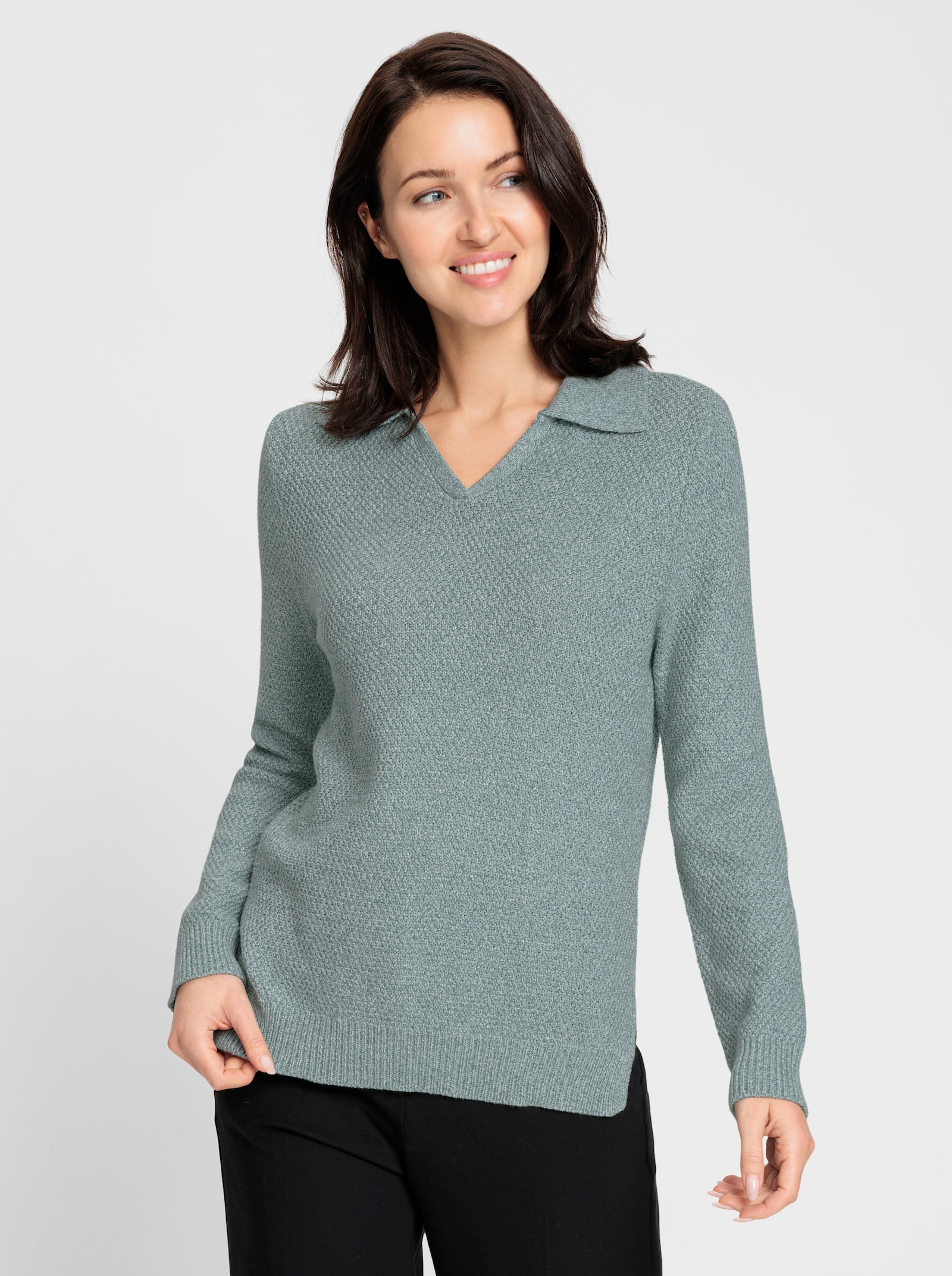 Polopullover in Melange-Qualität - jade-meliert