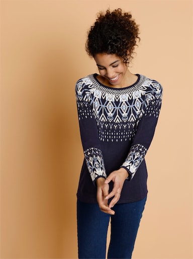 Jacquard-Pullover - marine-bleu-gemustert