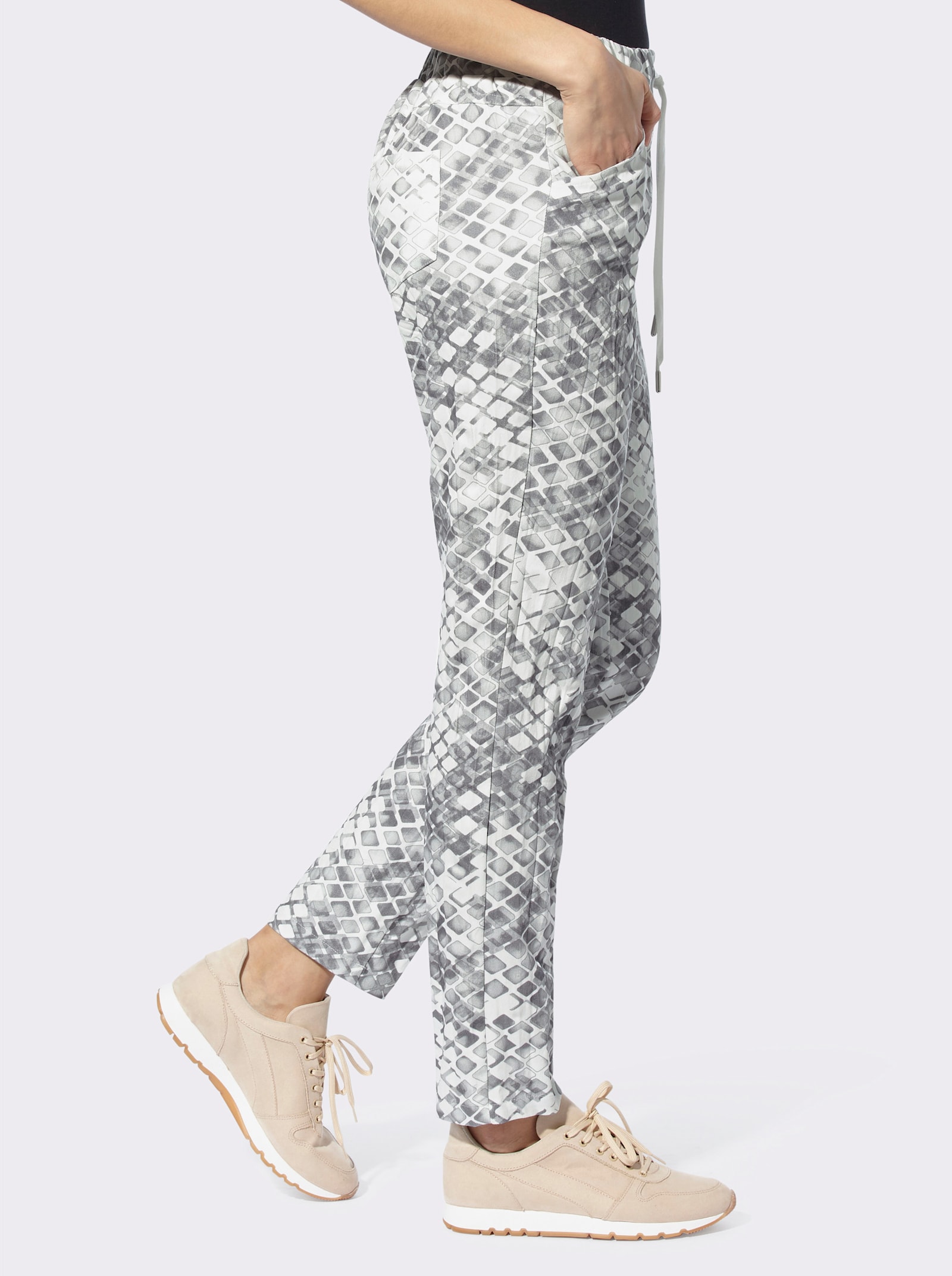 heine Pantalon imprimé aux jambes étroites - gris clair-blanc imprimé