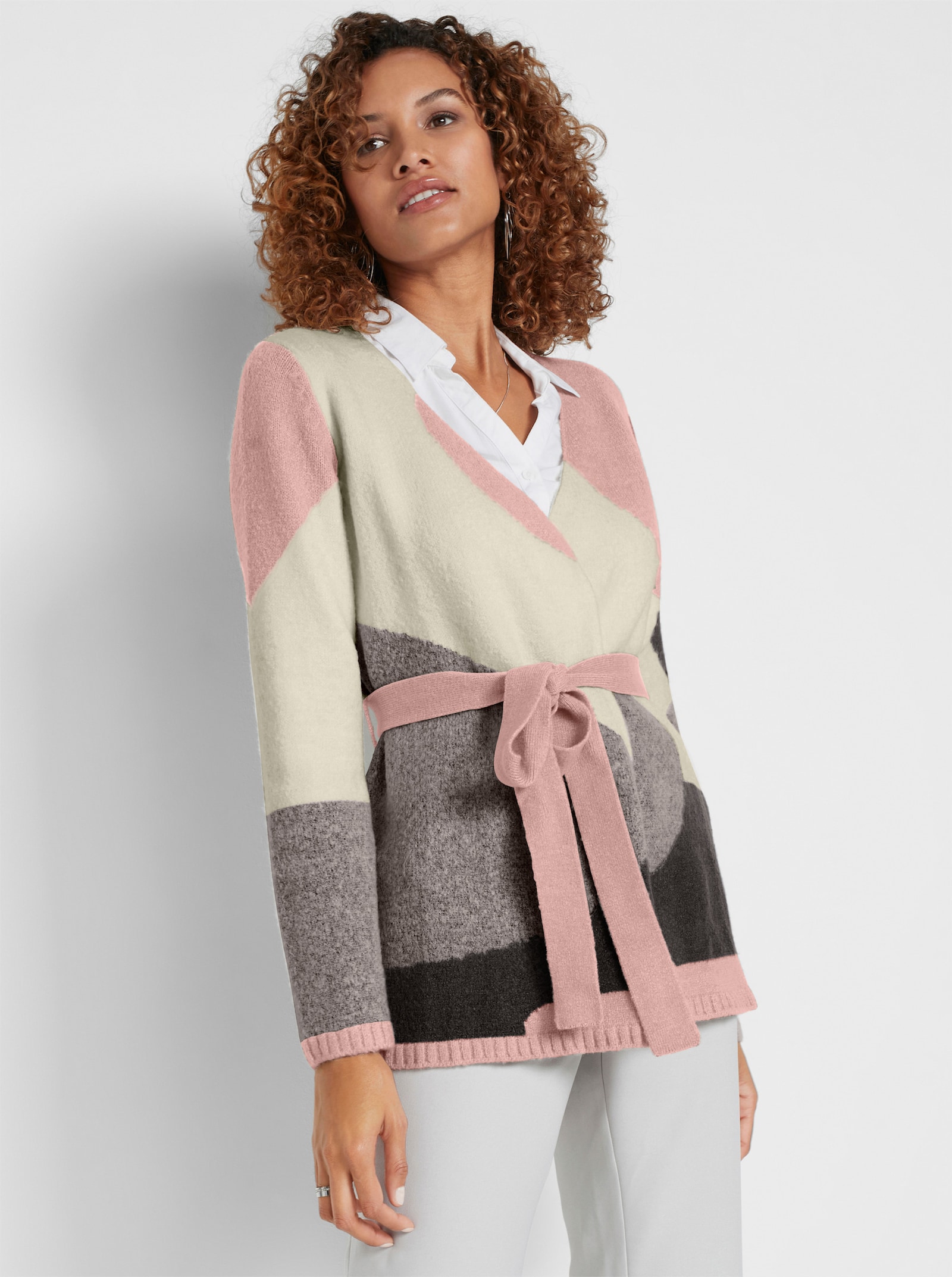 Strickjacke mit Intarsien-Muster - champagner-puder-gemustert