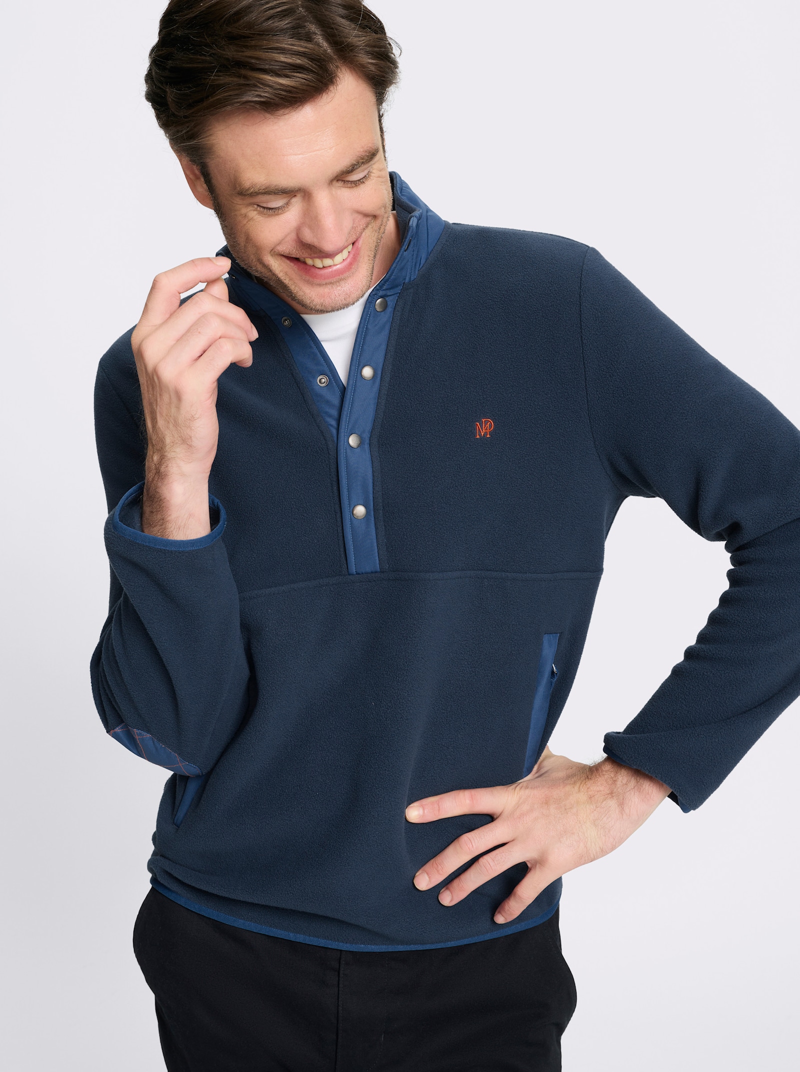 Marco Donati Fleeceshirt mit Ellbogen-Patches - dunkelblau